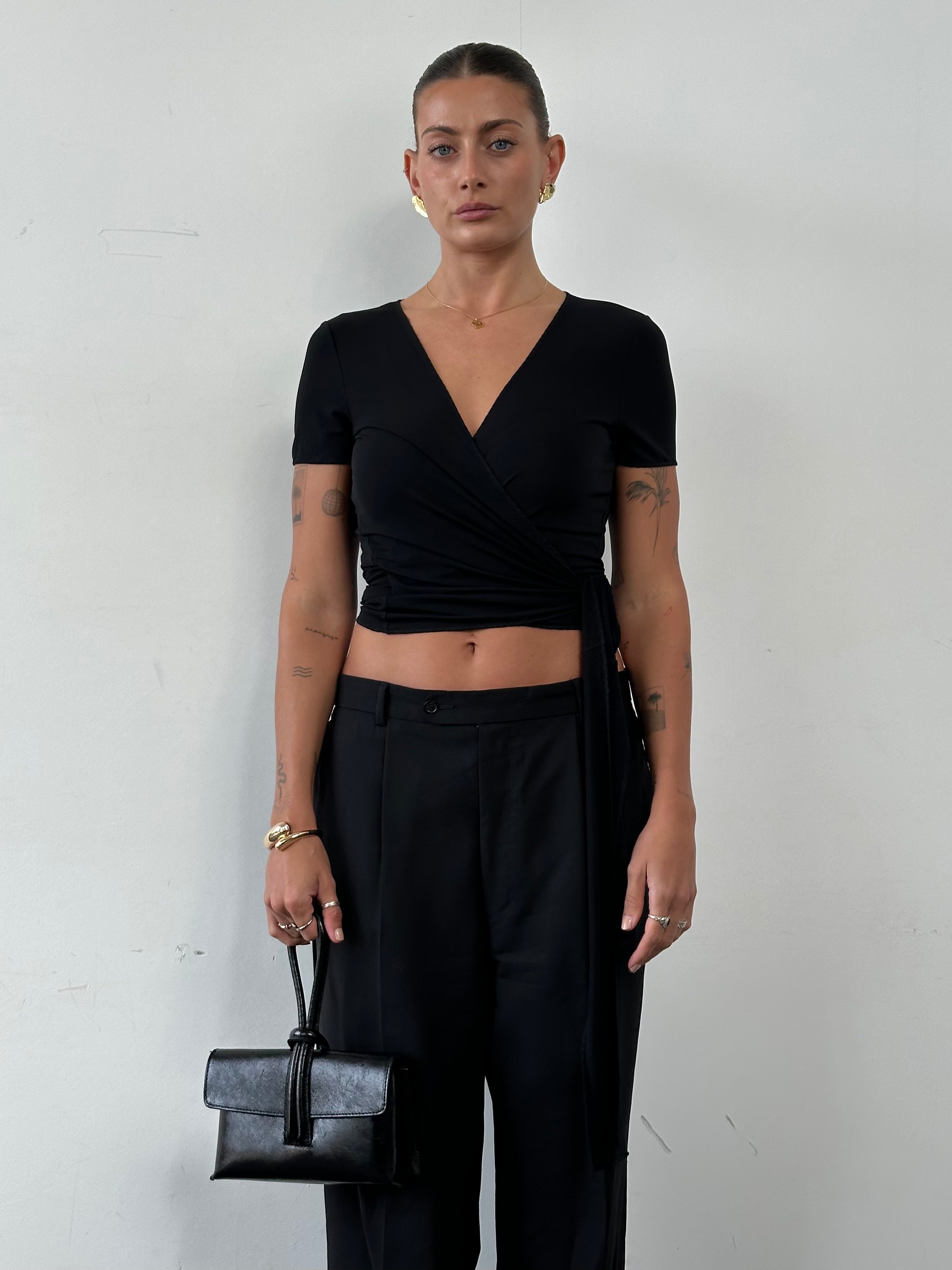 Marella tie wrap top in size M, stylish lightweight blouse with tie front and long sleeves, casual elegant fashion.