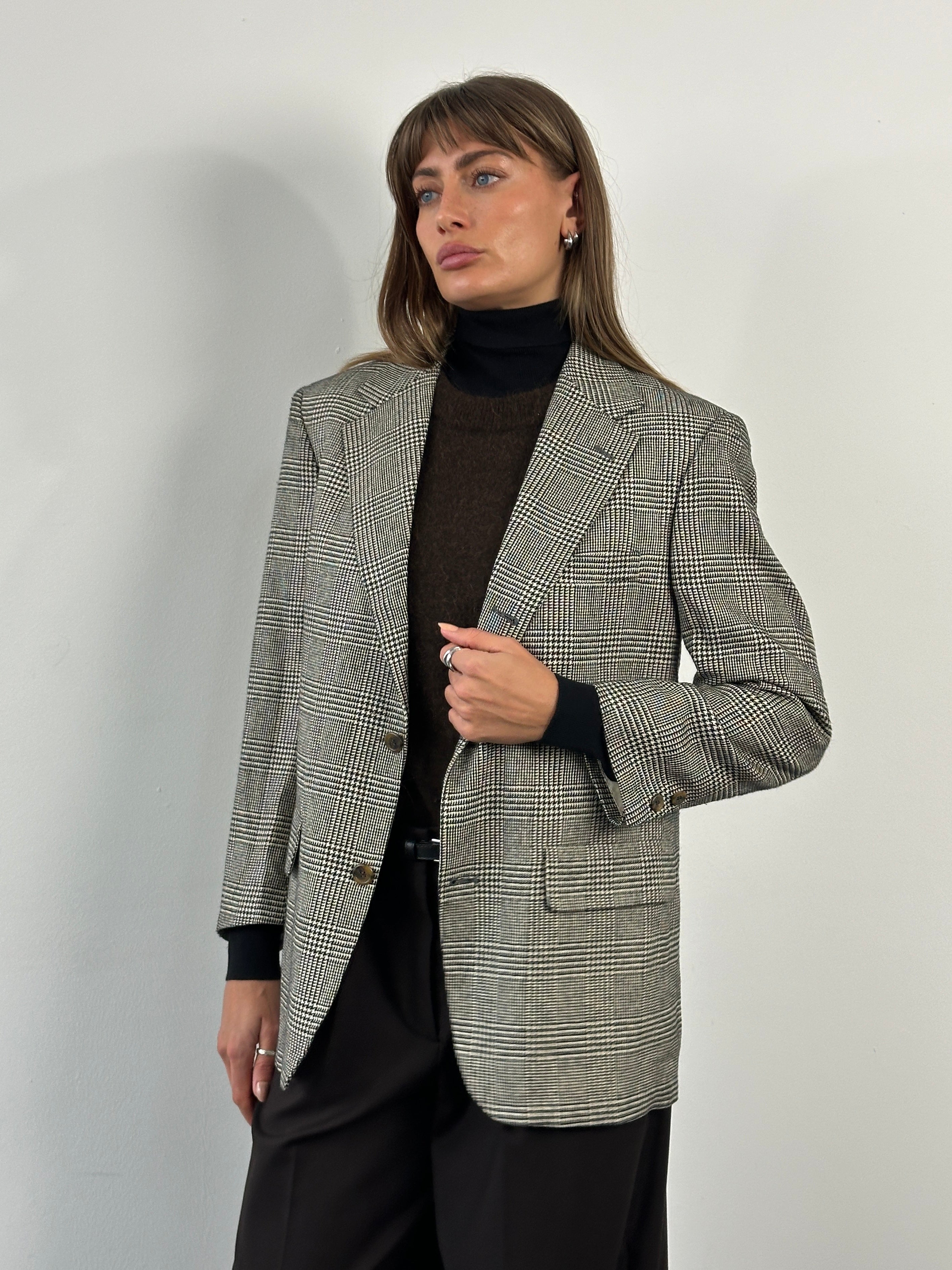 Brooks Brothers 1990s check wool blazer, single-breasted, 38S/M, with classic plaid pattern and tailored fit.