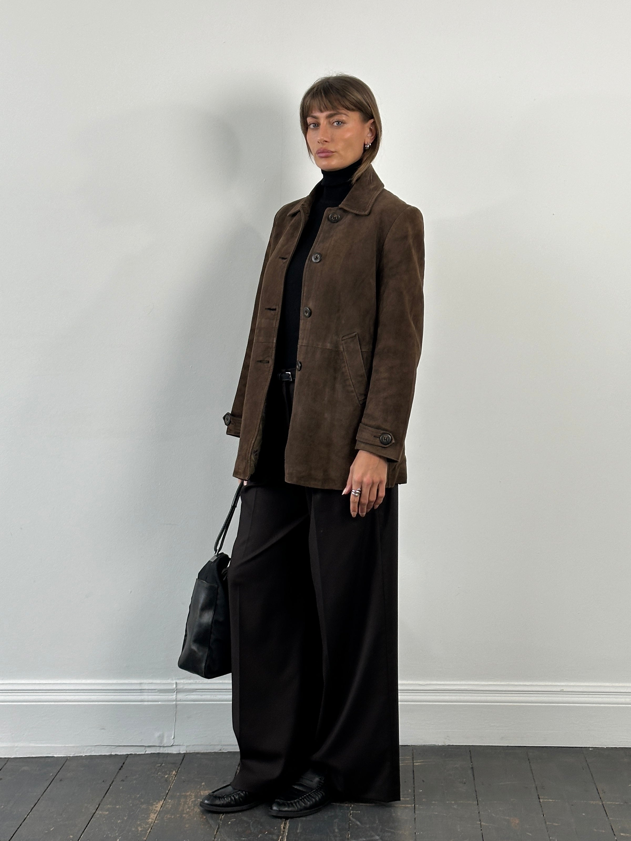 Dolce & Gabbana 1990s suede leather jacket in size S, stylish with classic design and rich suede texture.