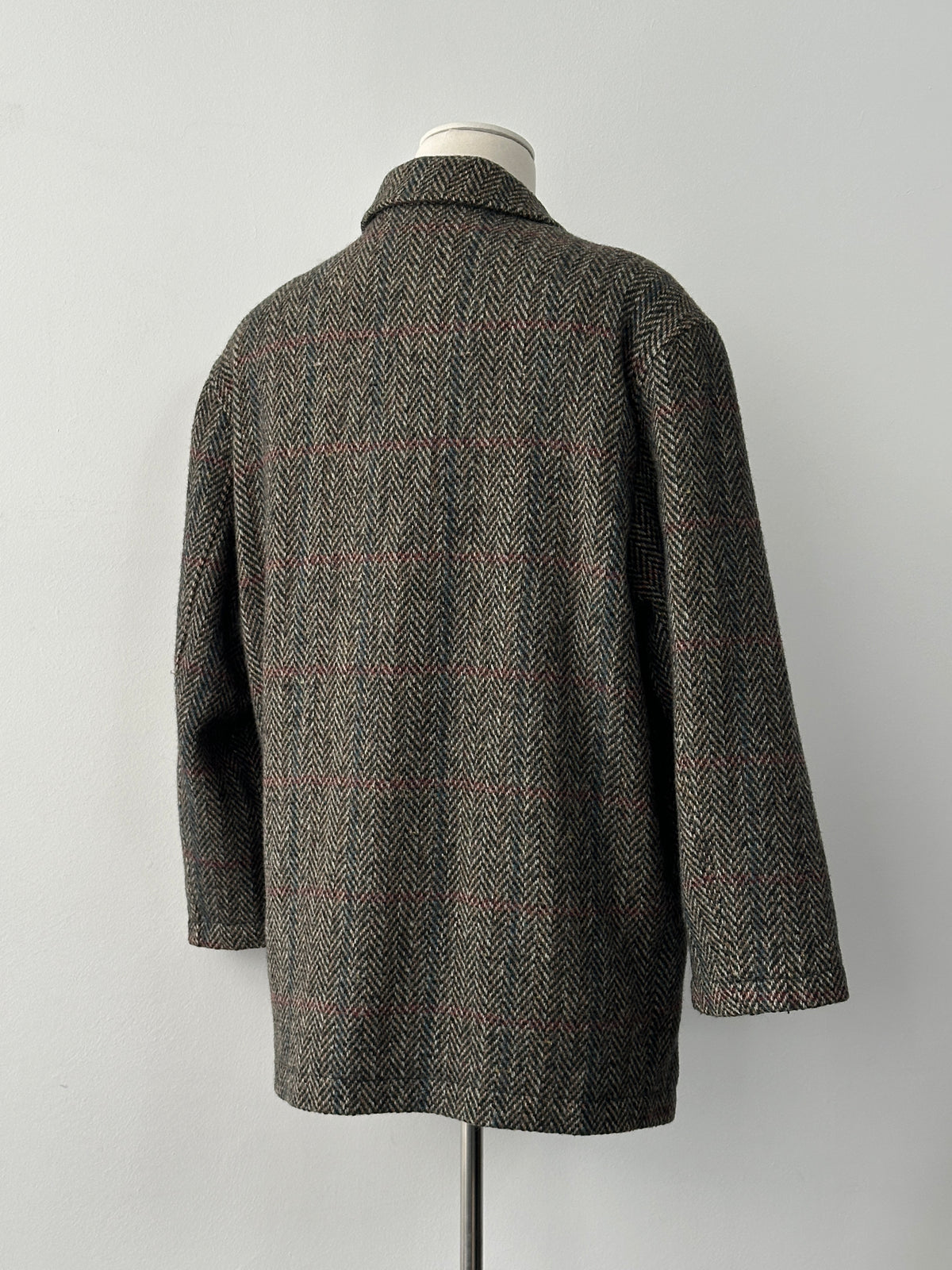 Italian Vintage 1980s Pure Wool Herringbone Coat - L
