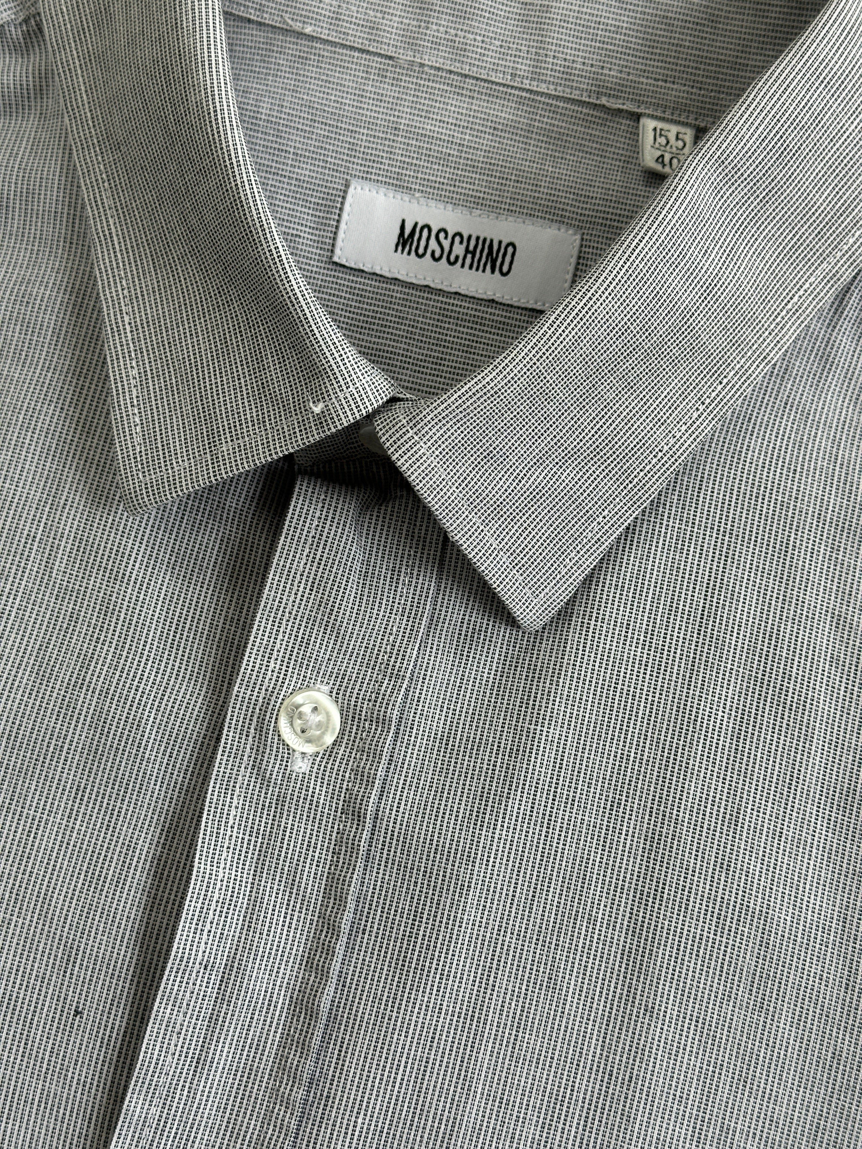 Moschino pure cotton shirt featuring a heart embroidery design, long sleeves, and classic collar in a stylish, casual fit.