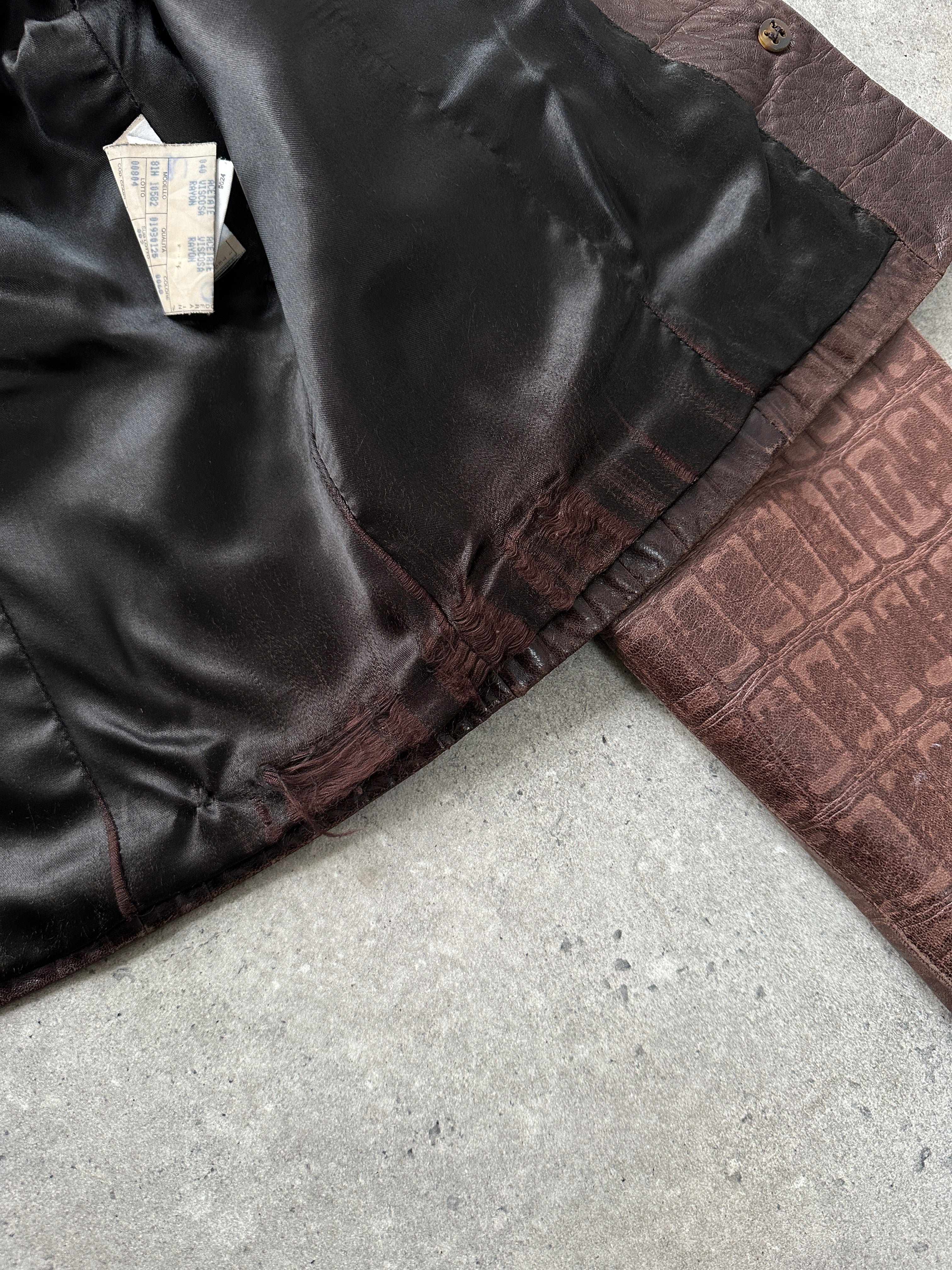 Emporio Armani 1990s leather jacket in black, men's S/M size, stylish vintage leather outerwear with classic design.