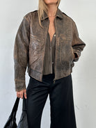 Vintage Distressed Leather Bomber Jacket - M/L - SYLK