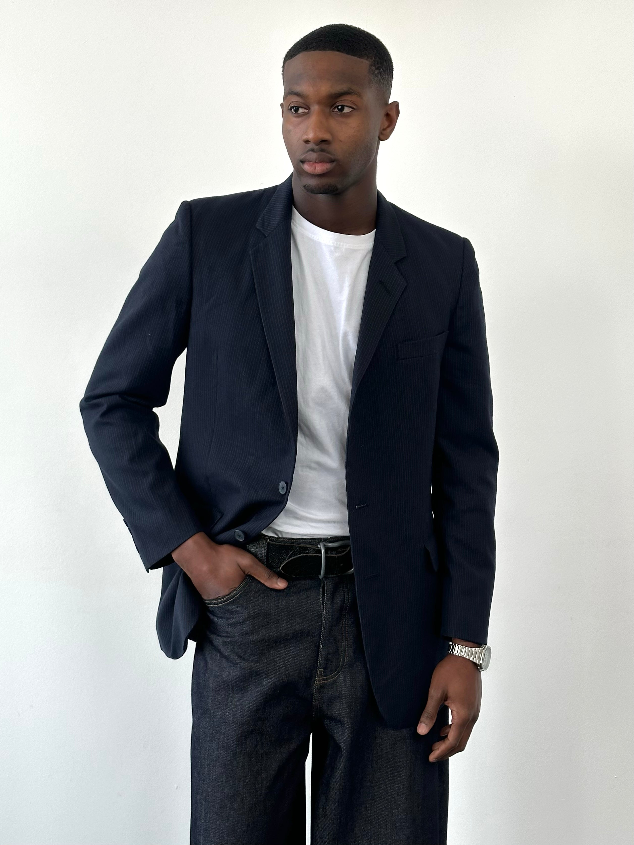 Christian Dior Monsieur 1980s Wool Striped Blazer - 40R/XL