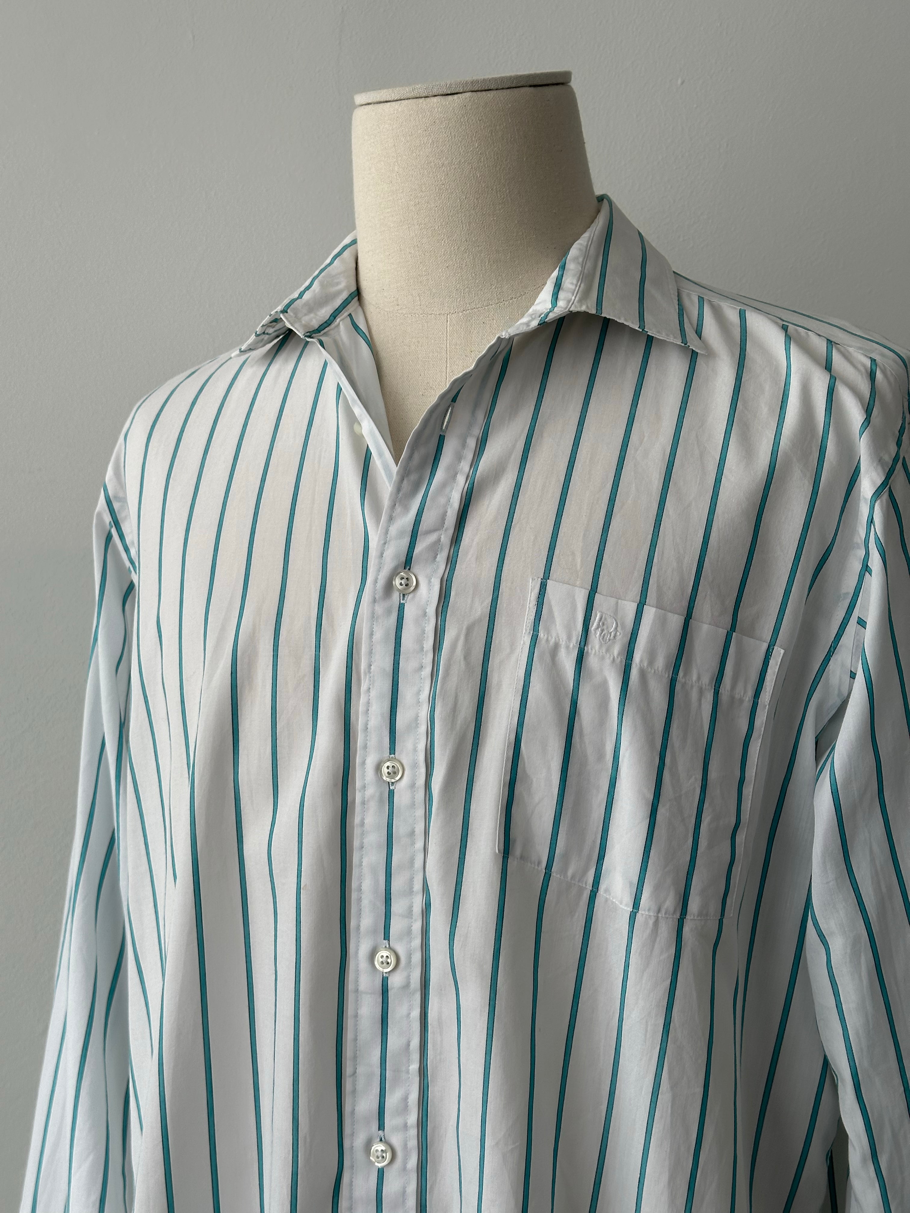 Christian Dior 1990s Cotton Striped Logo Shirt - L