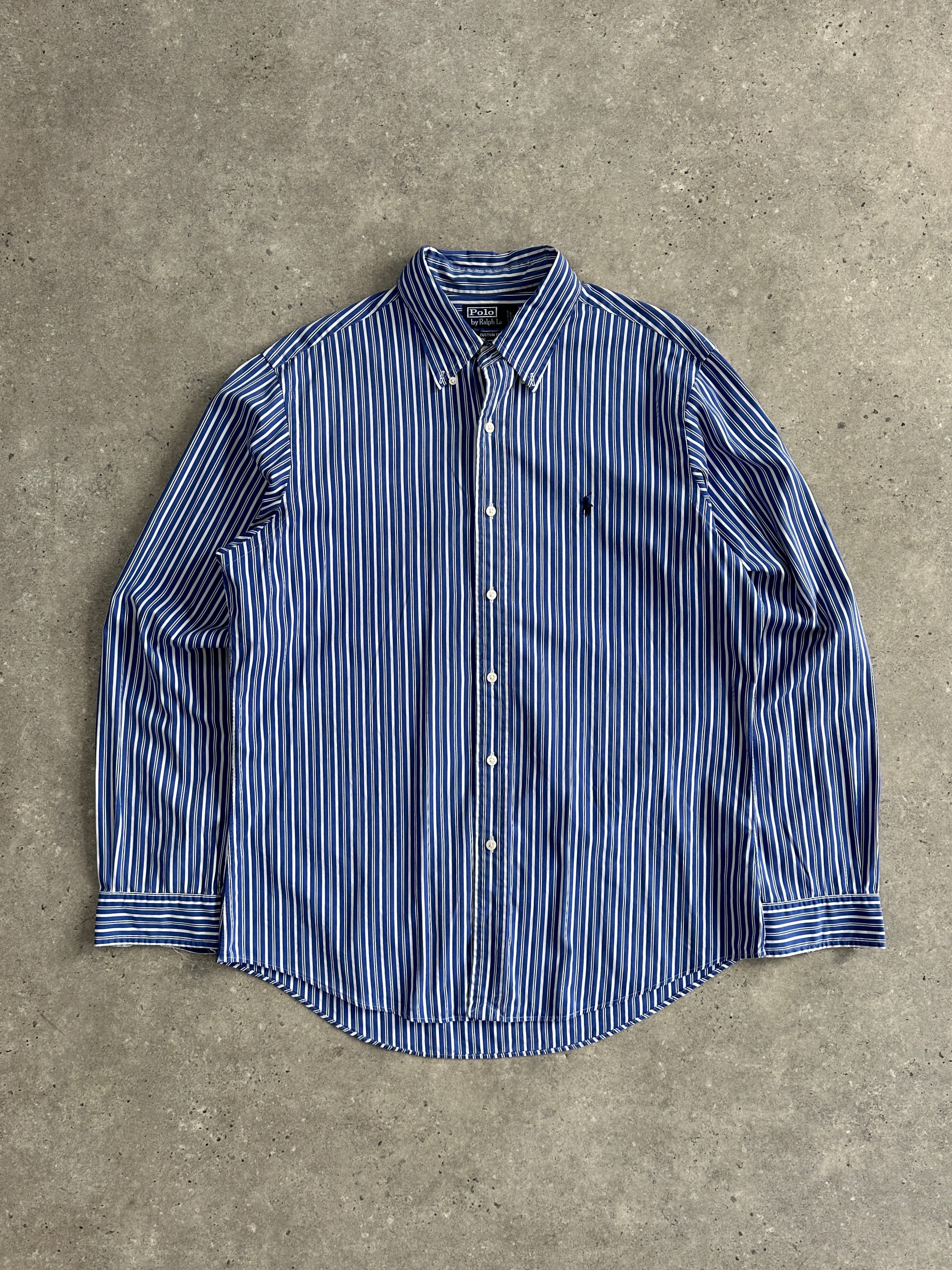 Ralph Lauren stripe pure cotton logo shirt in size L/XL, featuring a classic design with the Ralph Lauren logo on the chest.