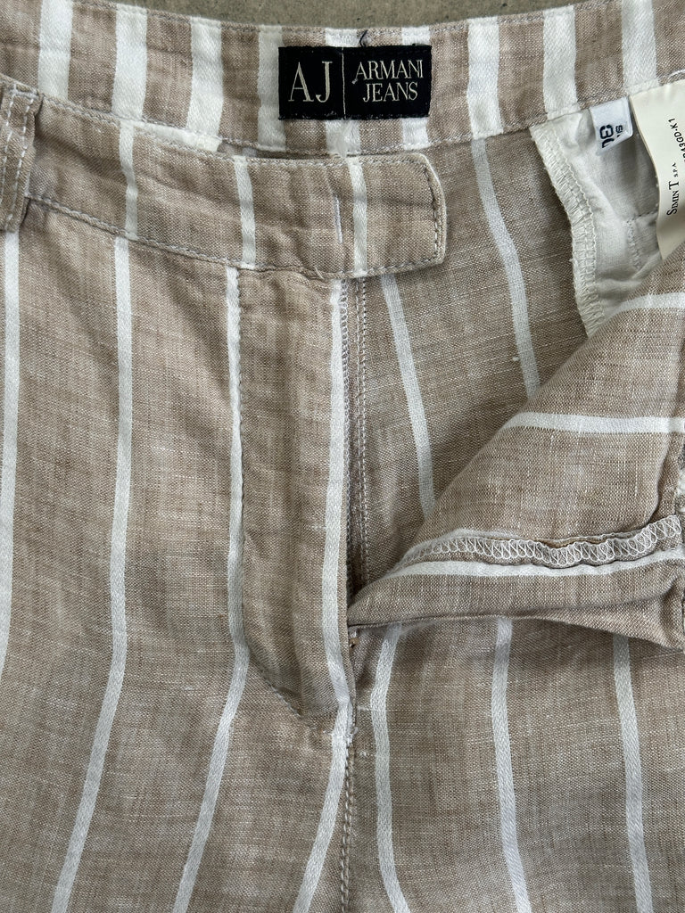 Armani Jeans Pure Linen Wide Leg  Mid Rise Stripe Trousers - W30 - SYLK