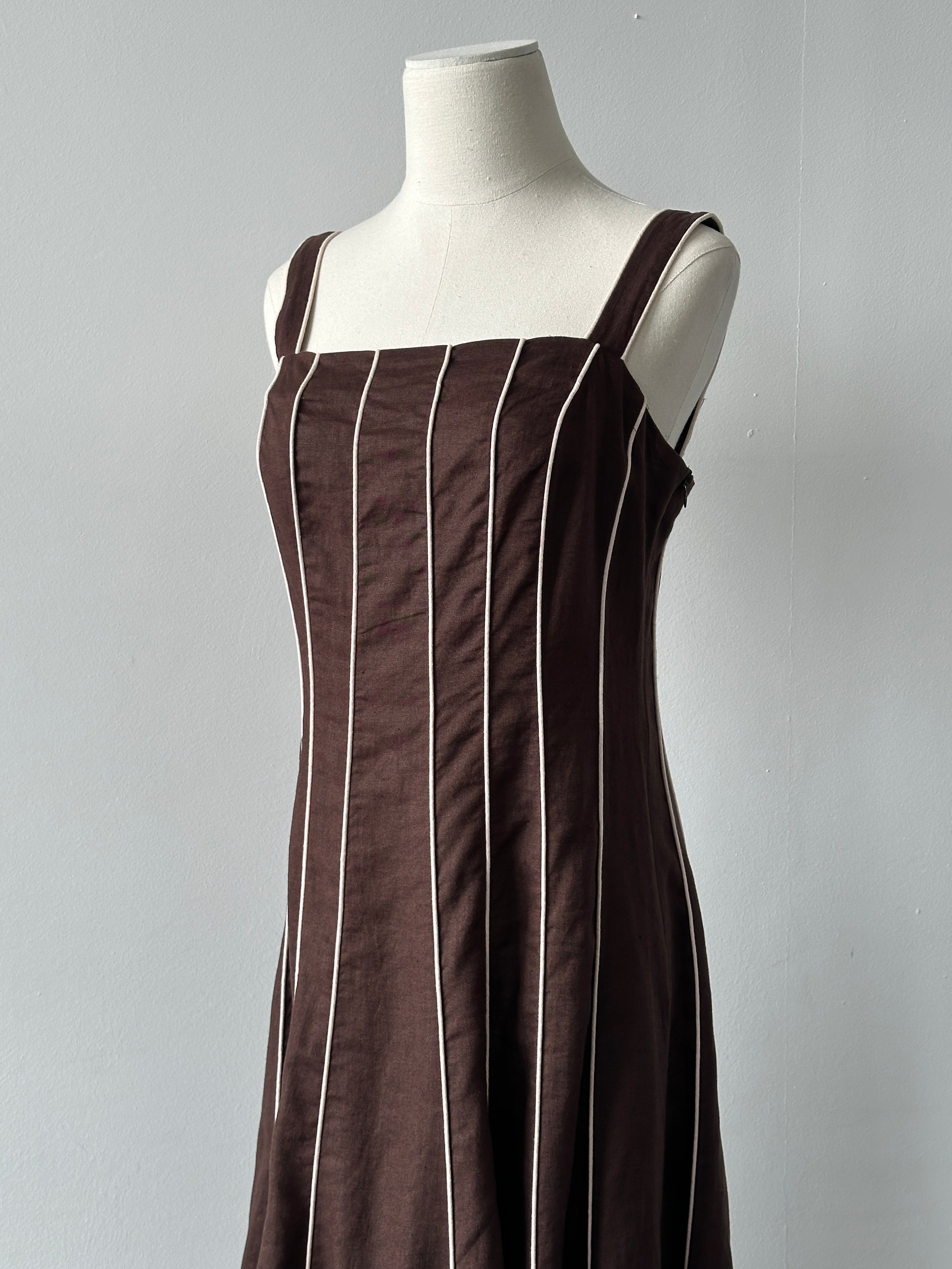Vintage 1990s Pure Linen Striped Dress - M