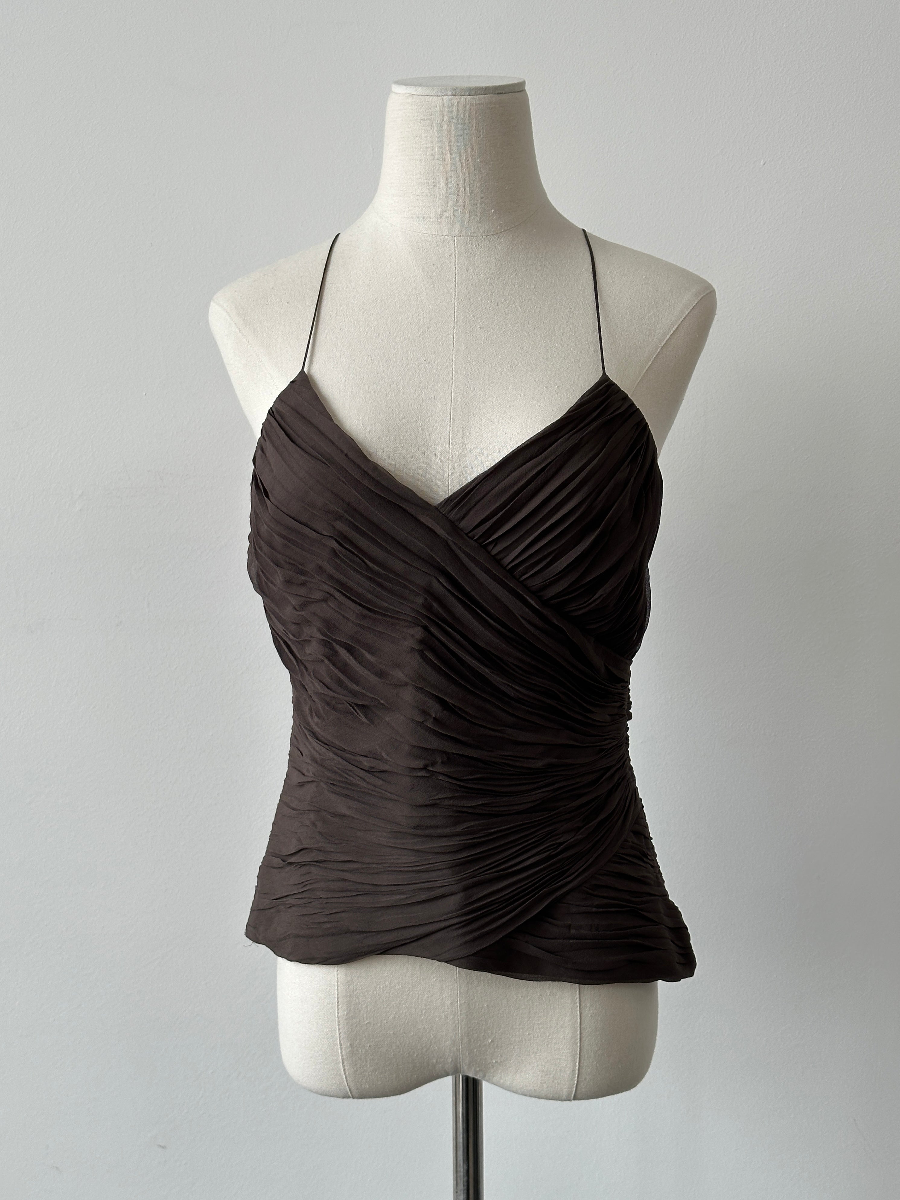Vintage 2000s Pure Silk Ruched Top - M