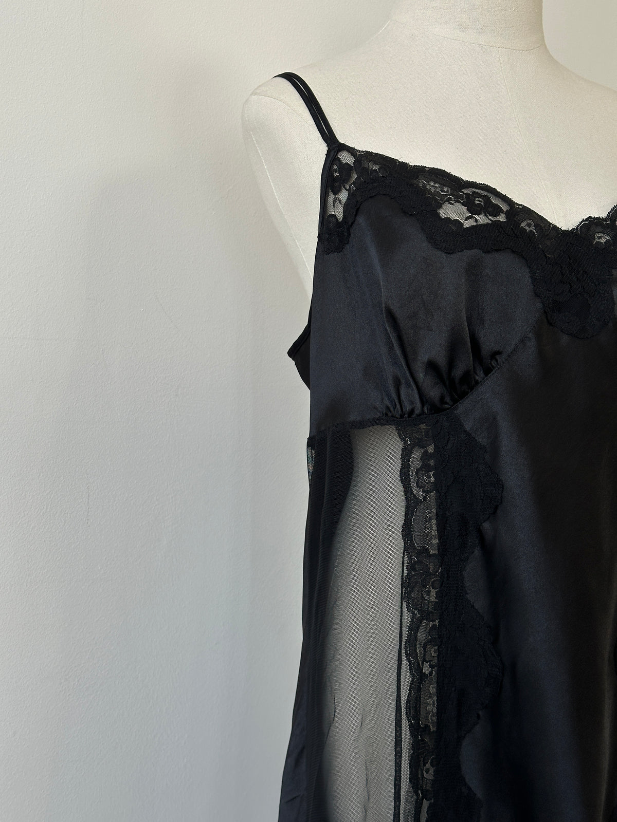 Vintage 1990s Satin Lace Sheer Mini Slip Dress - L