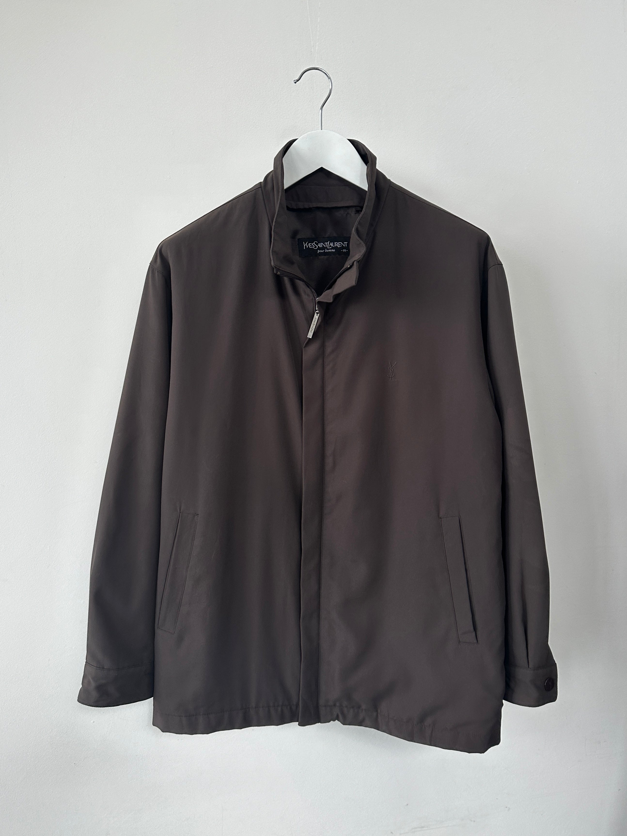 Yves Saint Laurent Pour Homme logo bomber jacket in black, featuring the brand’s signature logo design on the front.