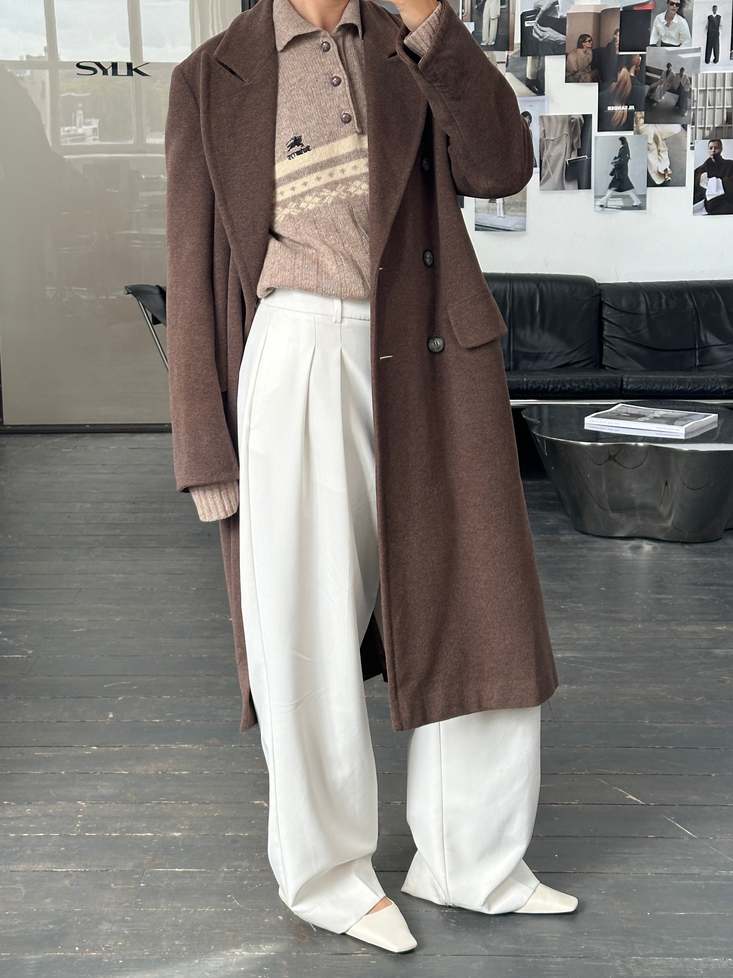 Sportmax 1990s wool double-breasted coat in size M/L, stylish vintage coat with classic design and tailored fit.