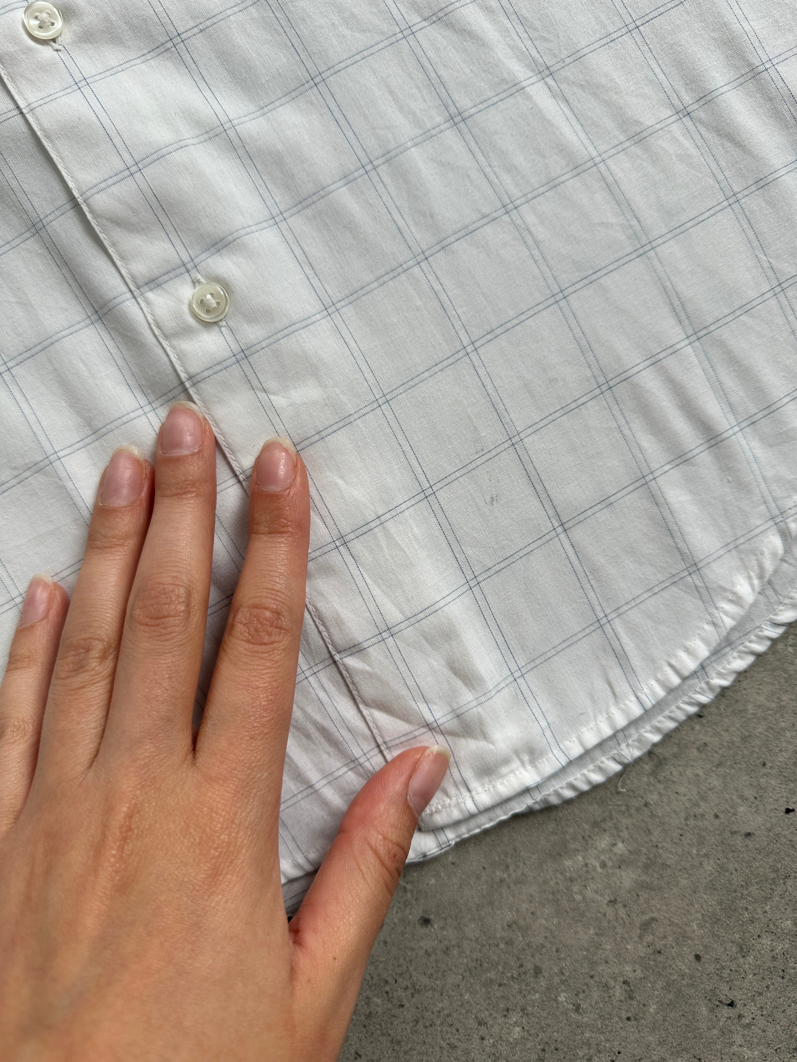 Yves Saint Laurent cotton check logo shirt in size M, featuring a classic checked pattern and the brand's logo detail.