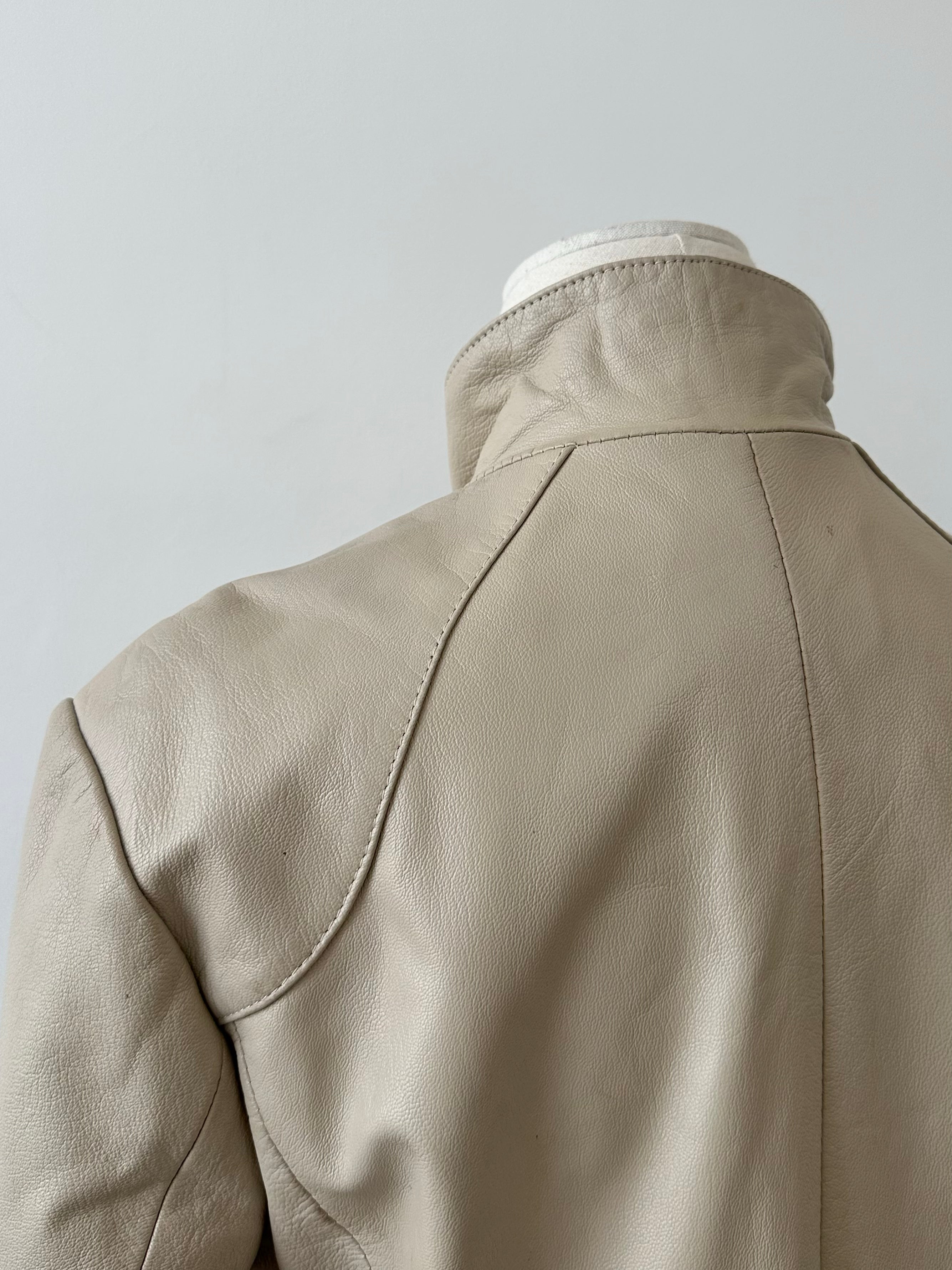 Vintage 2000s High Neck Leather Trench Coat - S
