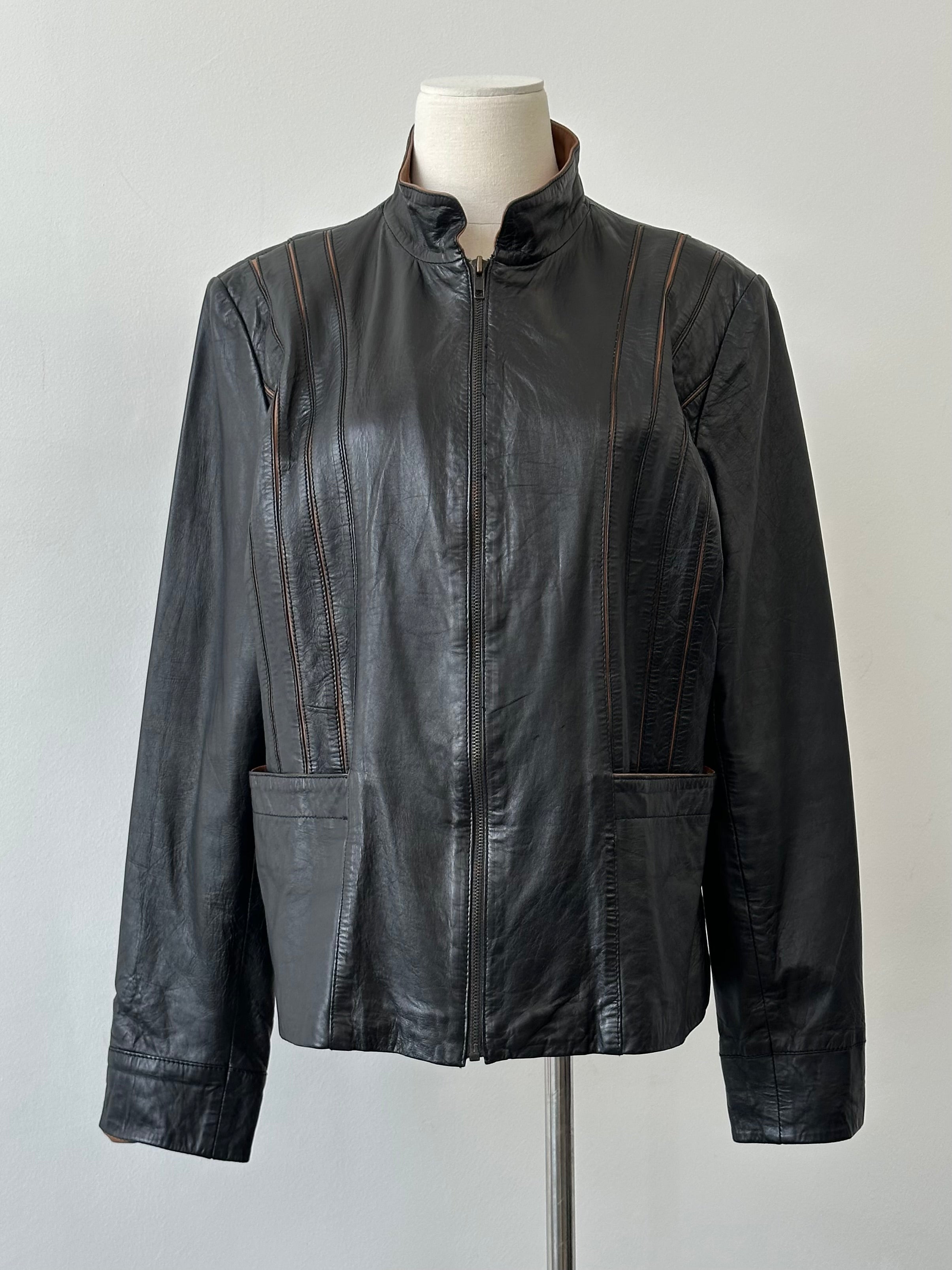 Vintage 1990s High Neck Leather Jacket - M-L