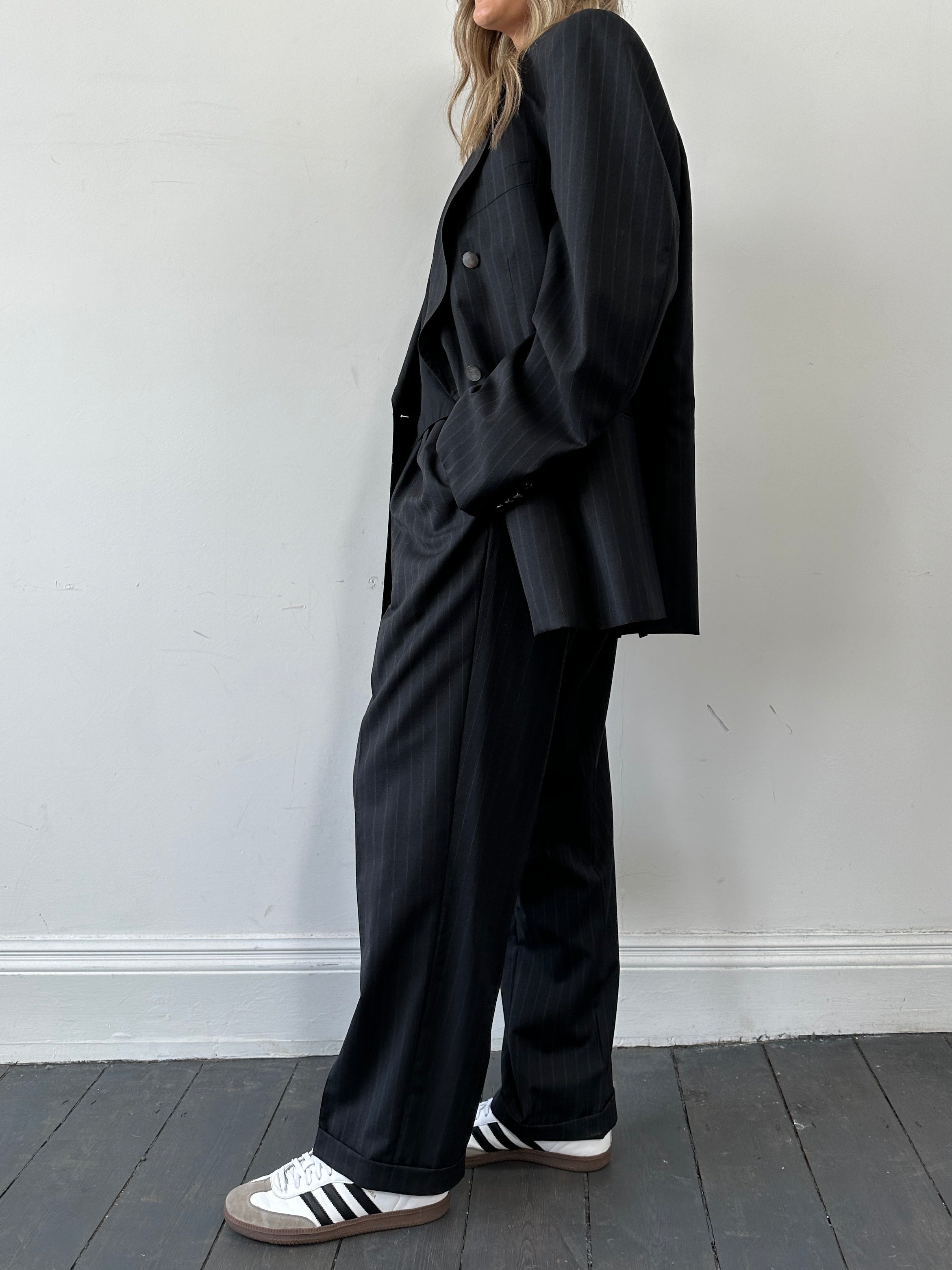 Pierre Cardin Pinstripe Double Breasted Wool Suit - XL - SYLK