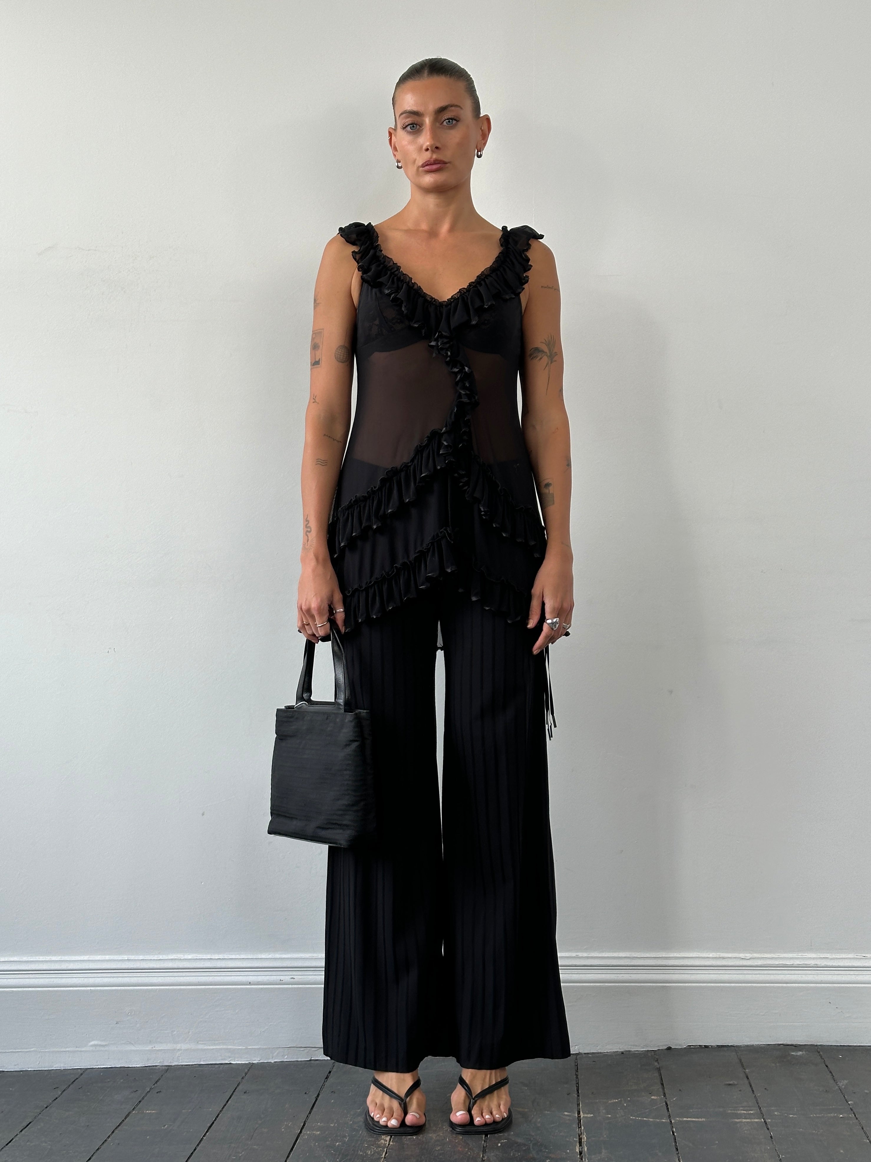 Richmond tie waist stripe wide-leg trousers in size W26-30, featuring a stylish pattern and relaxed fit.