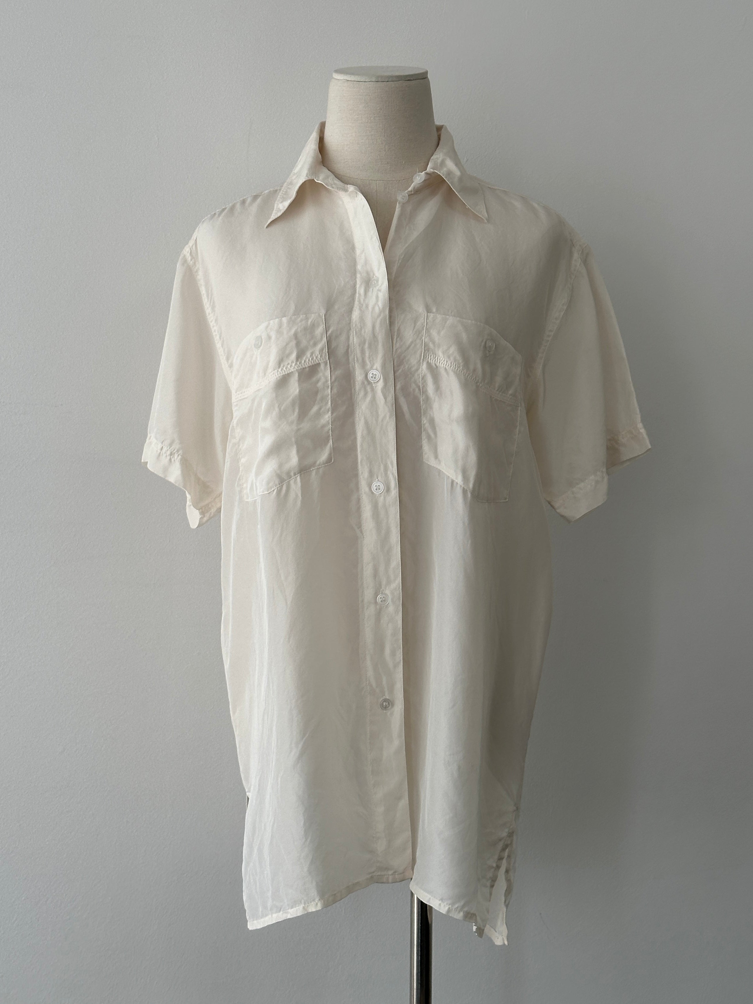 Vintage 1990s Pure Silk Short Sleeve Shirt - M