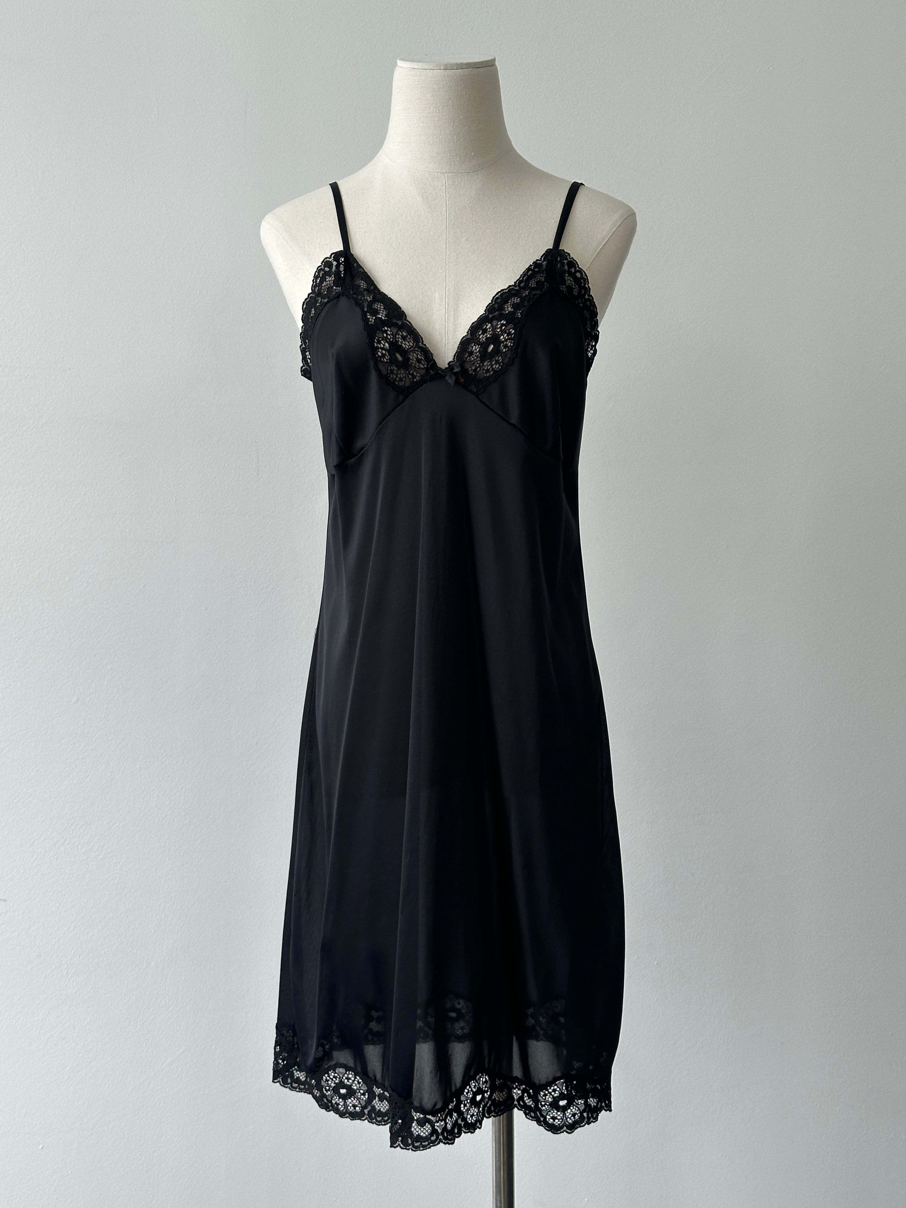 Italian Vintage 1990s Lace Sheer Slip Mini Dress - S