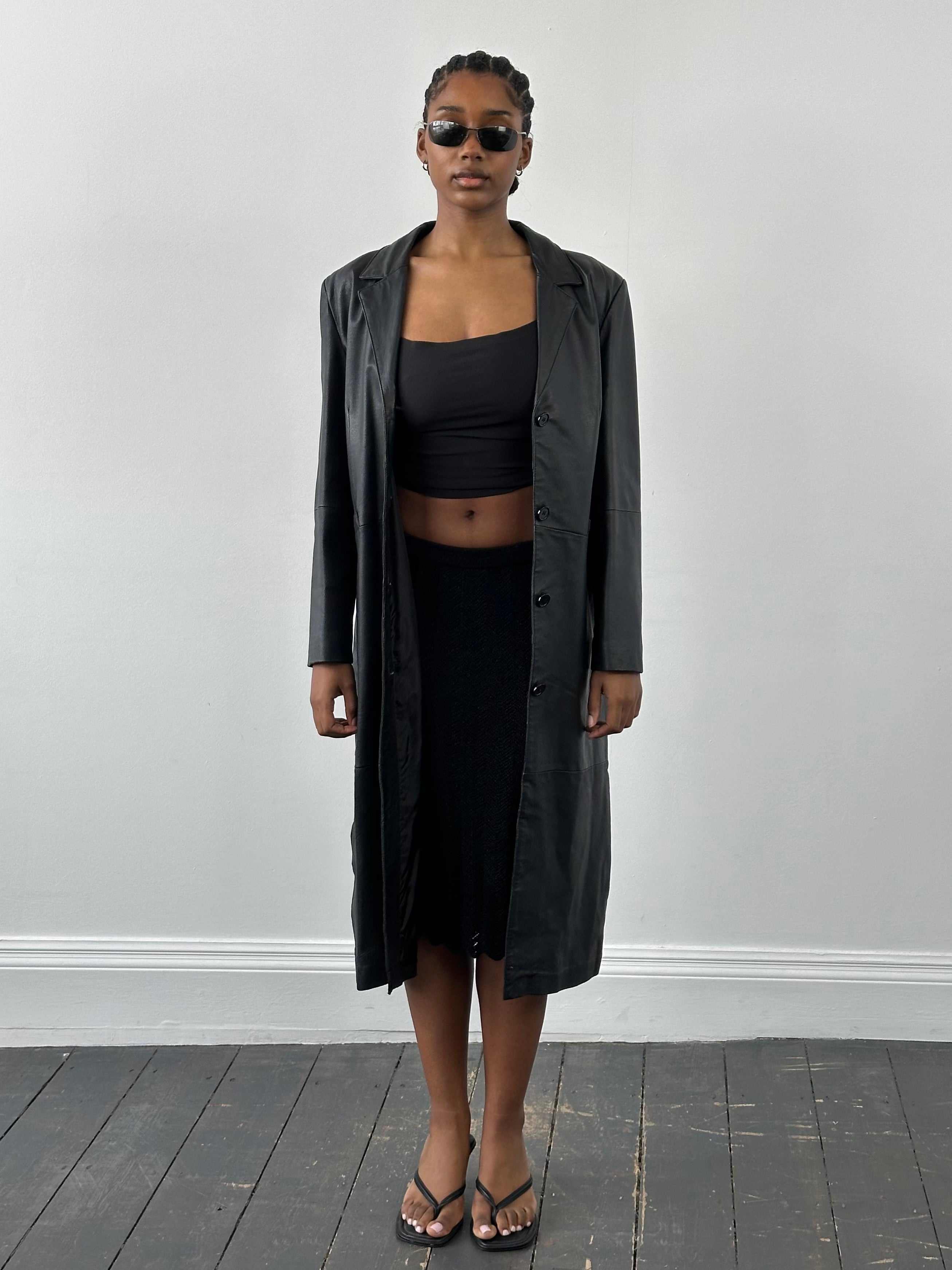 Vintage 1990s Leather Trench Coat - S - SYLK