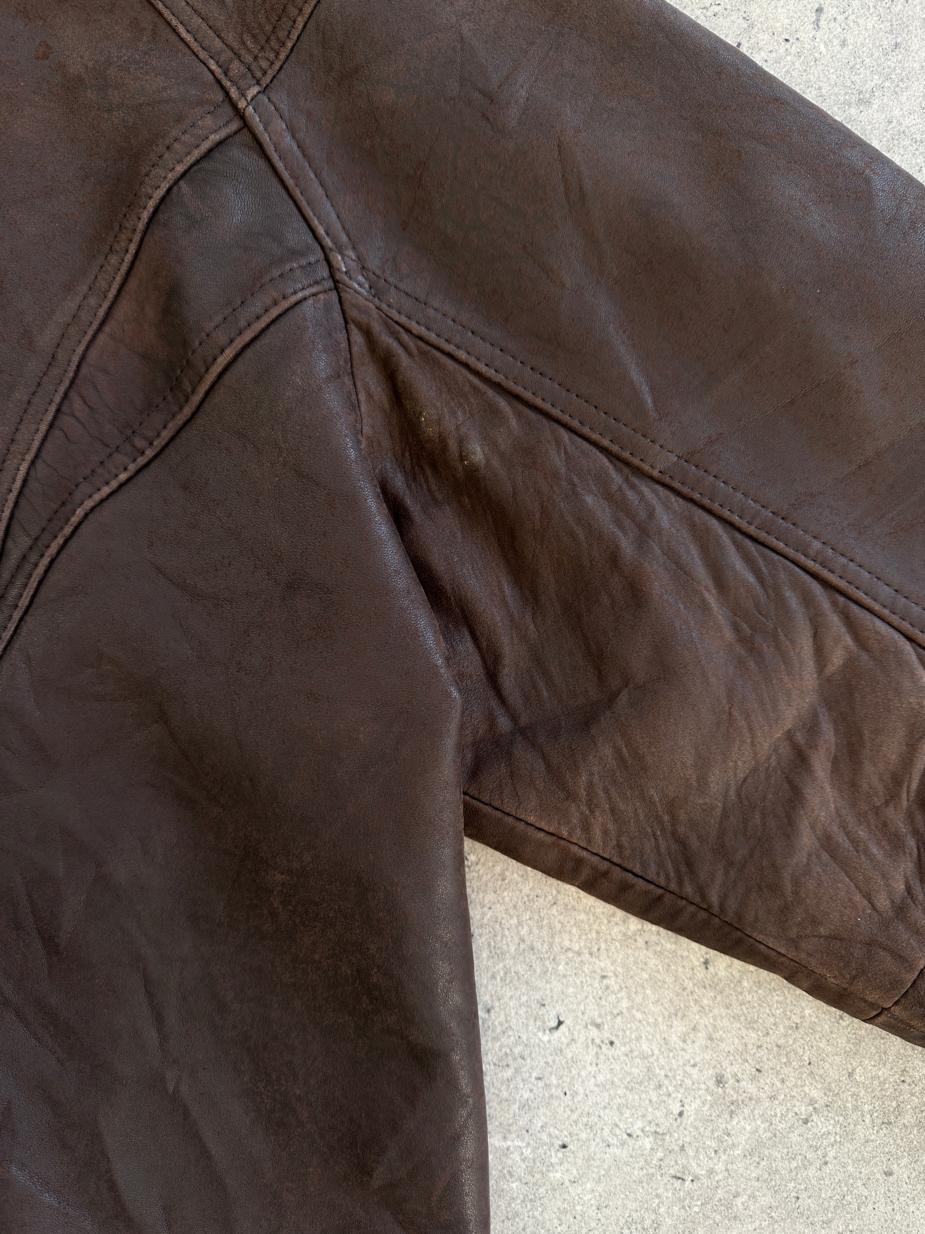 Vintage 1990s High Neck Bomber Leather Jacket - XL - SYLK