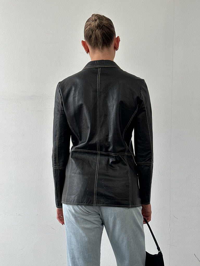 Marella Contrast Stitch Leather Jacket - S - SYLK