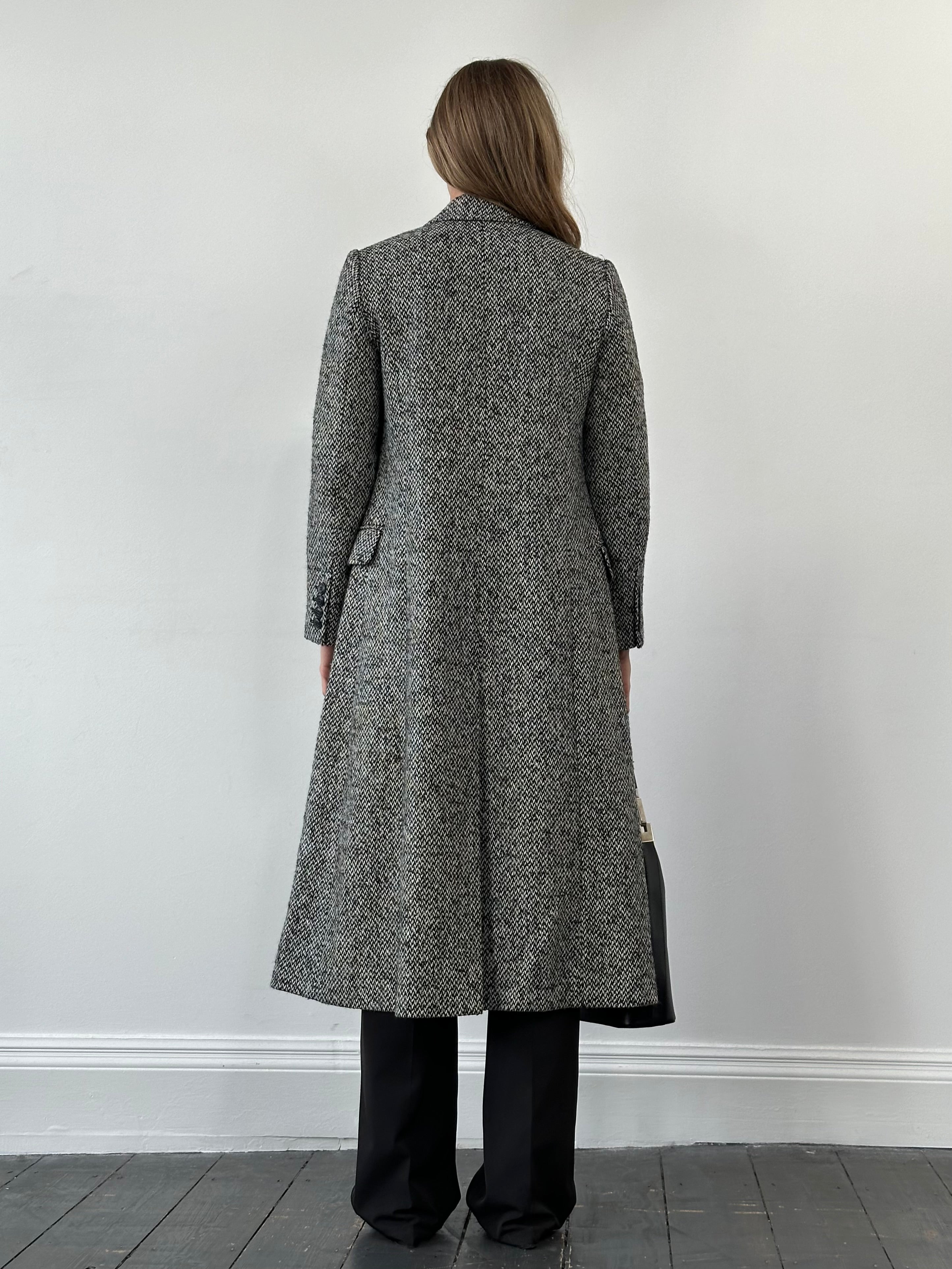 MAX & Co wool blend tweed double-breasted coat in size M, featuring classic tailored design and textured fabric.