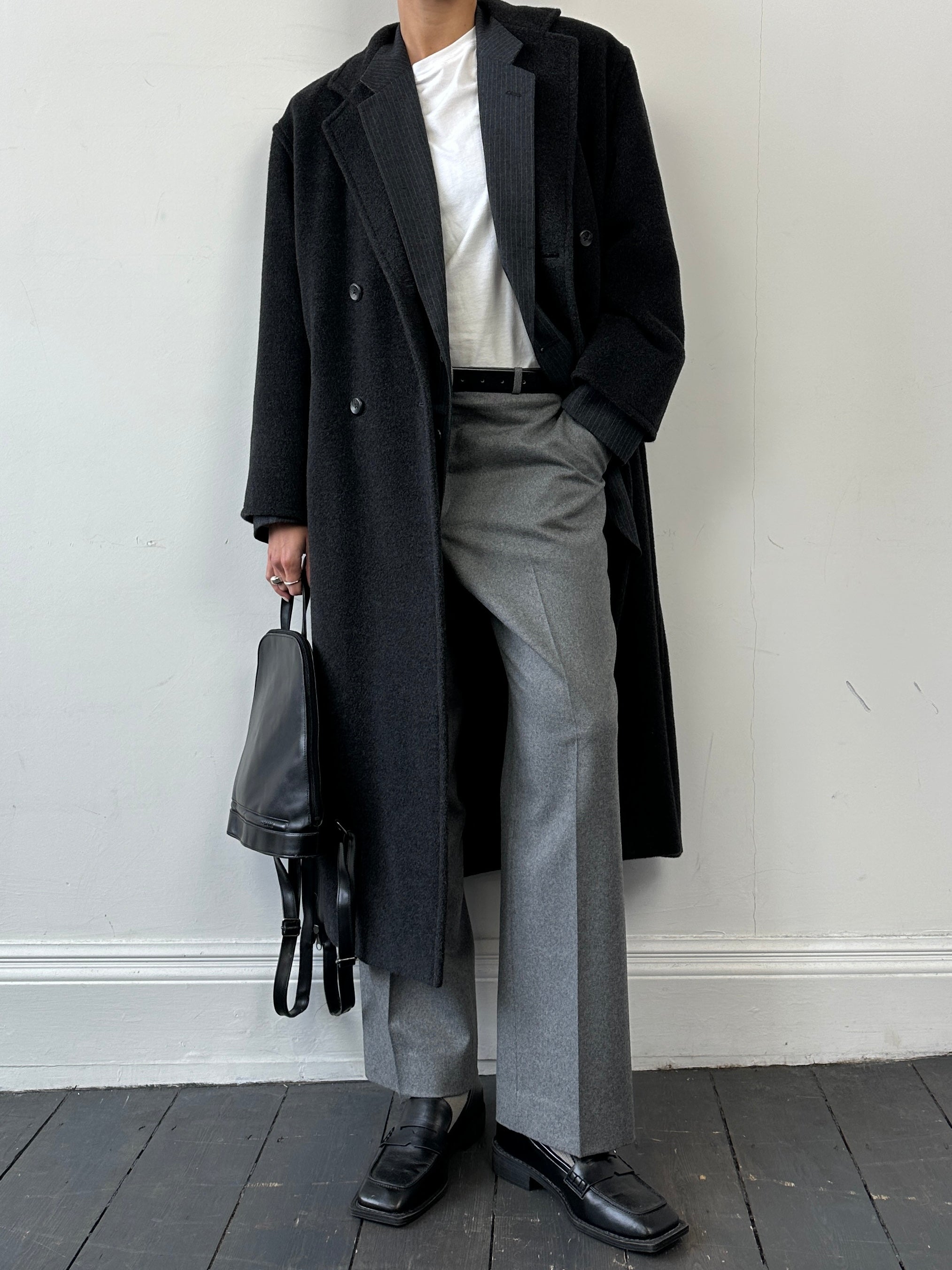 Marella wool cashmere double-breasted coat in size M, beige color, tailored fit with lapel collar and button details.