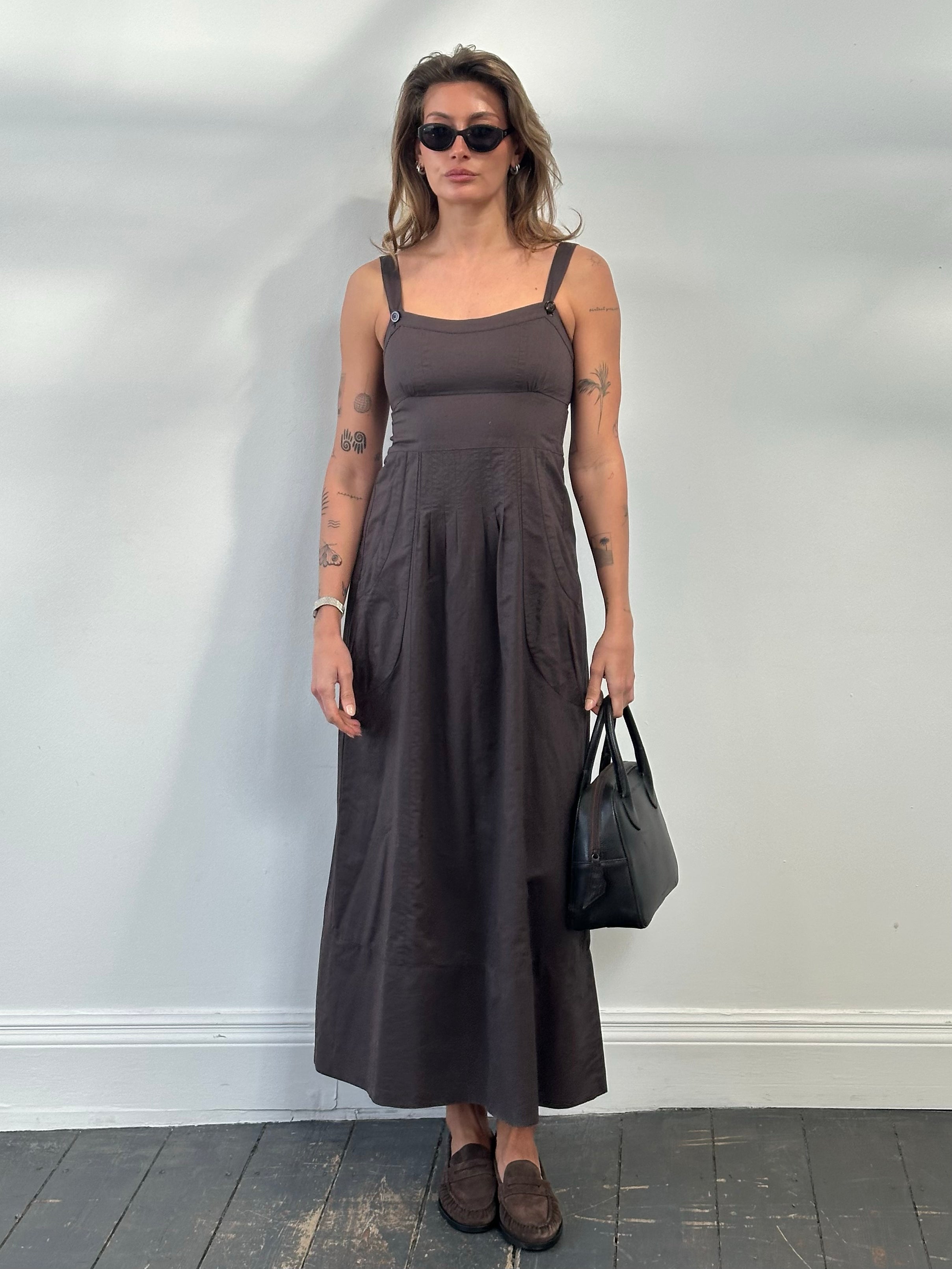 Max & Co 2000s Cotton Linen Pleated Maxi Dress - S