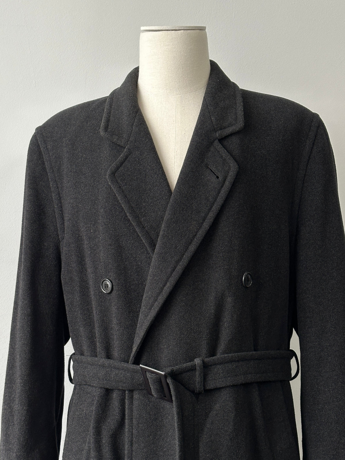 Vintage 1990s Wool Cashmere High Neck Belted Coat - L