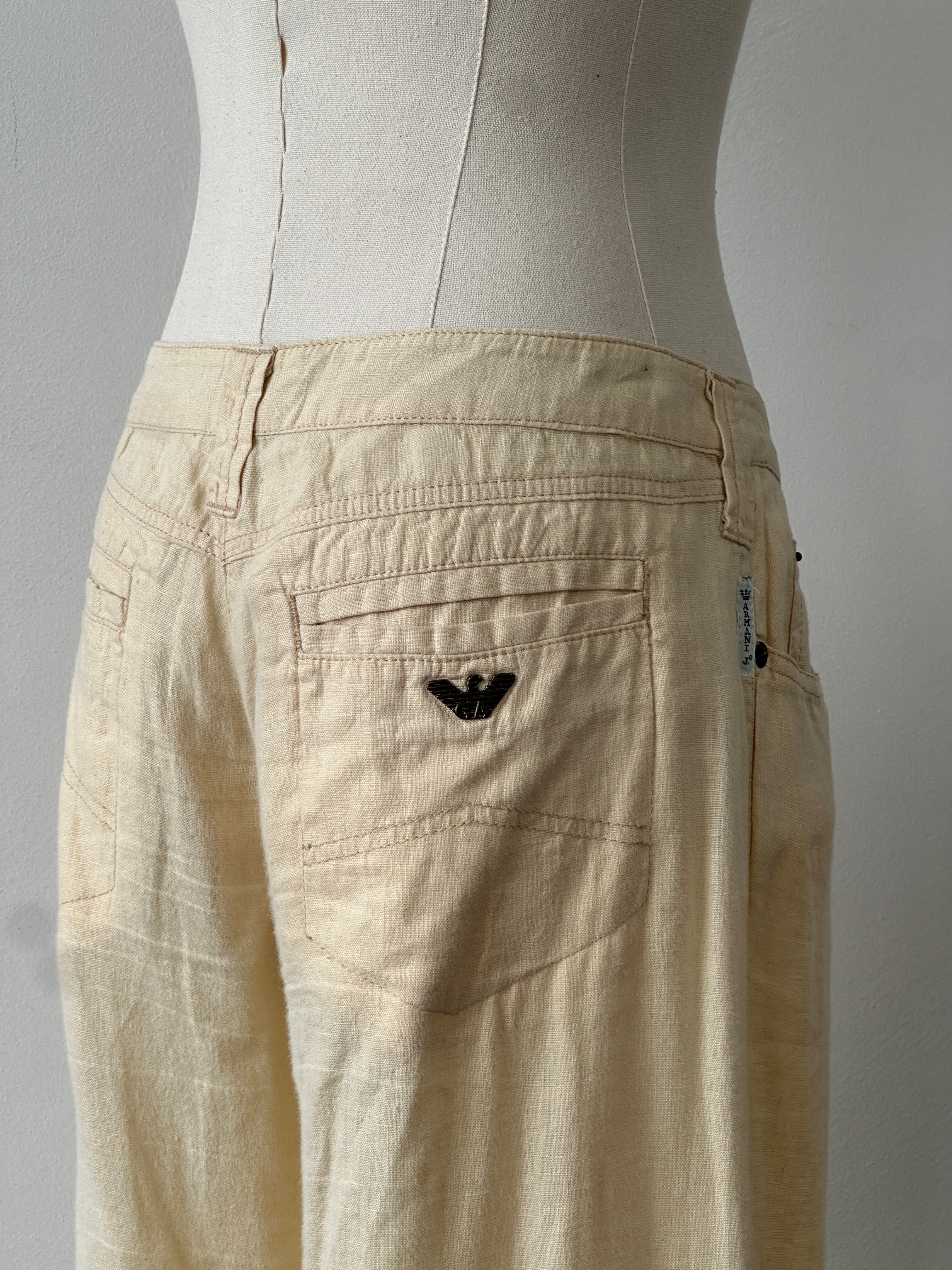 90s ARMANI JEANS　Linen Summer Knit Armani Jeans 1990s Pure Linen Bootcut Leg Trousers - W30 | SYLK