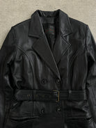 Vintage 1990s Floor Length Belted Leather Trench Coat - M - SYLK