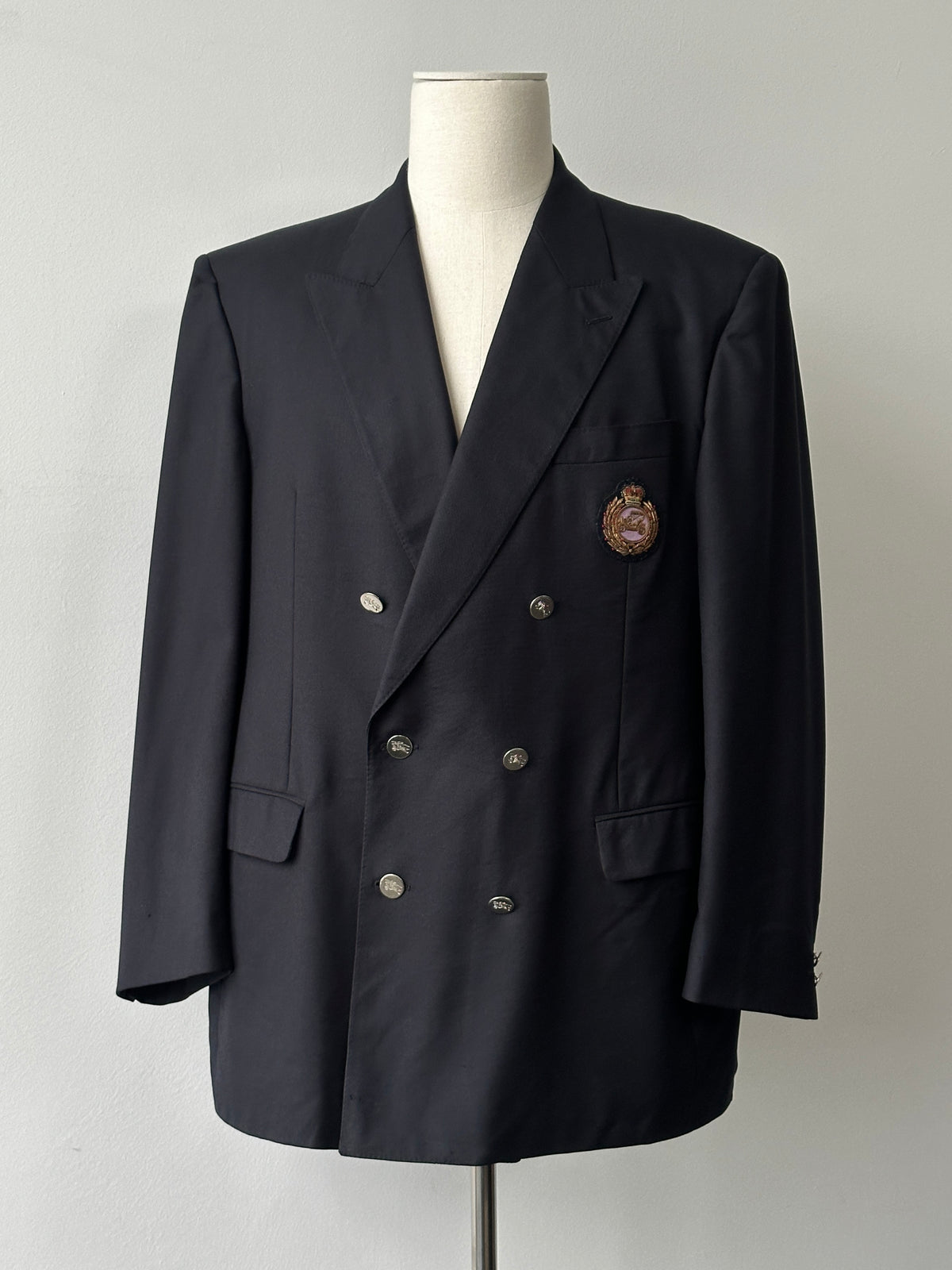 Burberry 1980s Pure Wool Bespoke Button Double Breasted Blazer - 46R