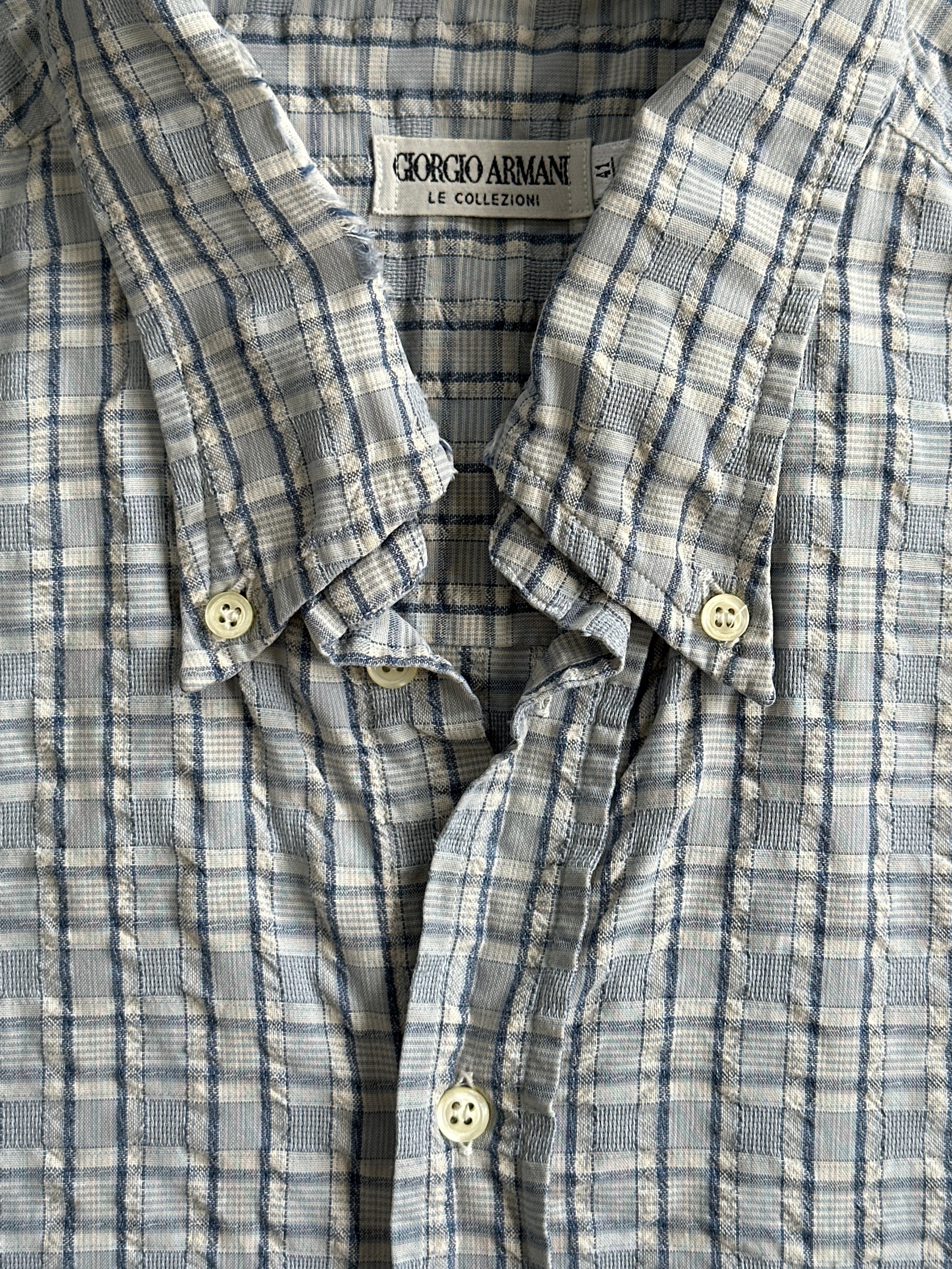 Giorgio Armani check pure cotton shirt in size large, featuring a classic pattern and button-up design.