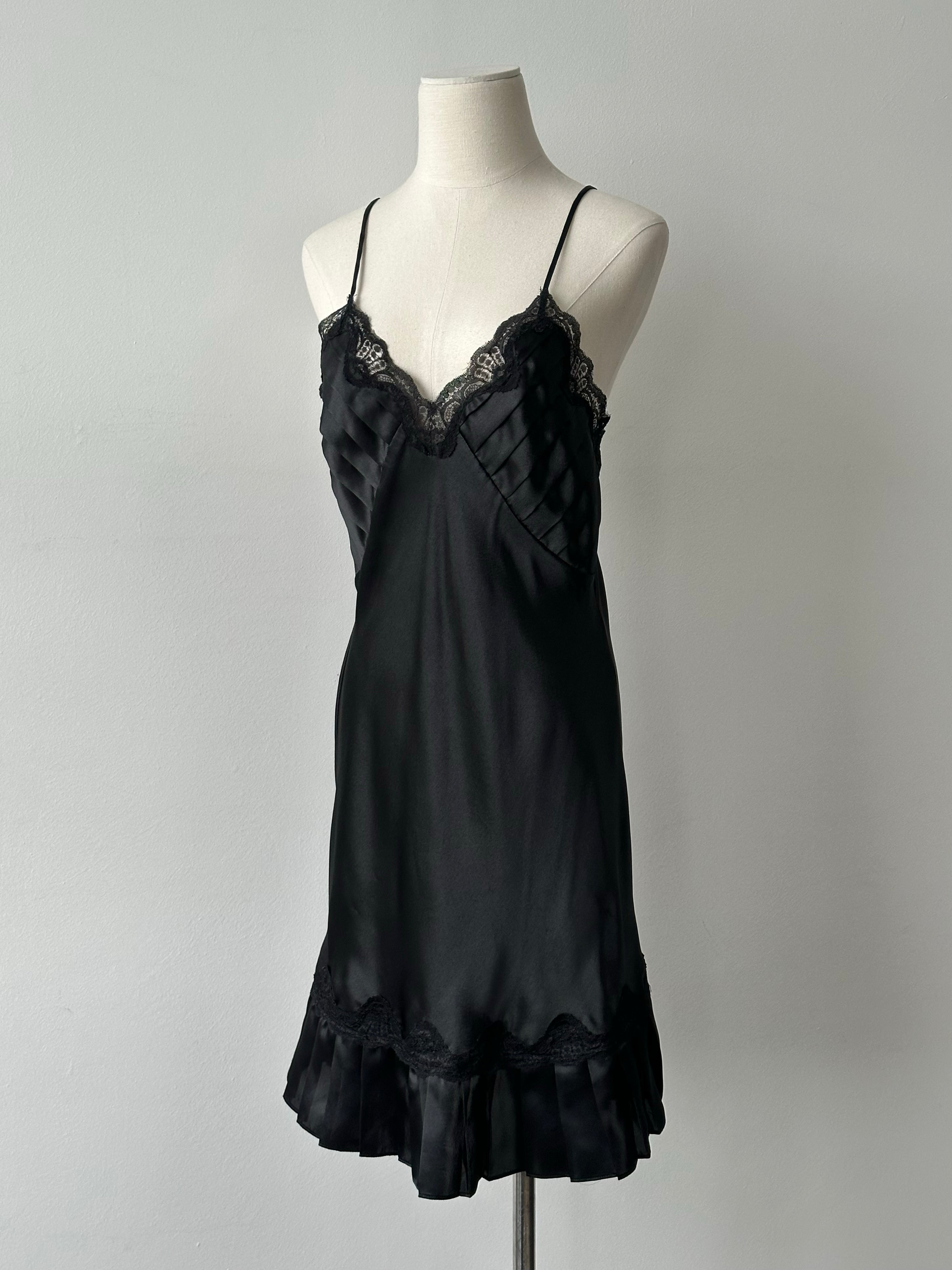 Vintage 1990s Satin Pleated Lace Mini Dress - S