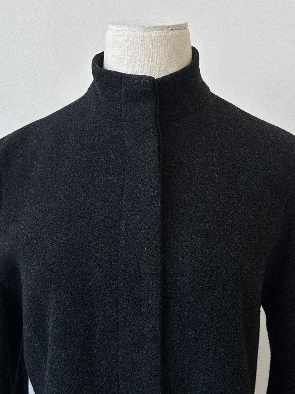 British Vintage 1990s Wool High Neck Fitted Coat - M