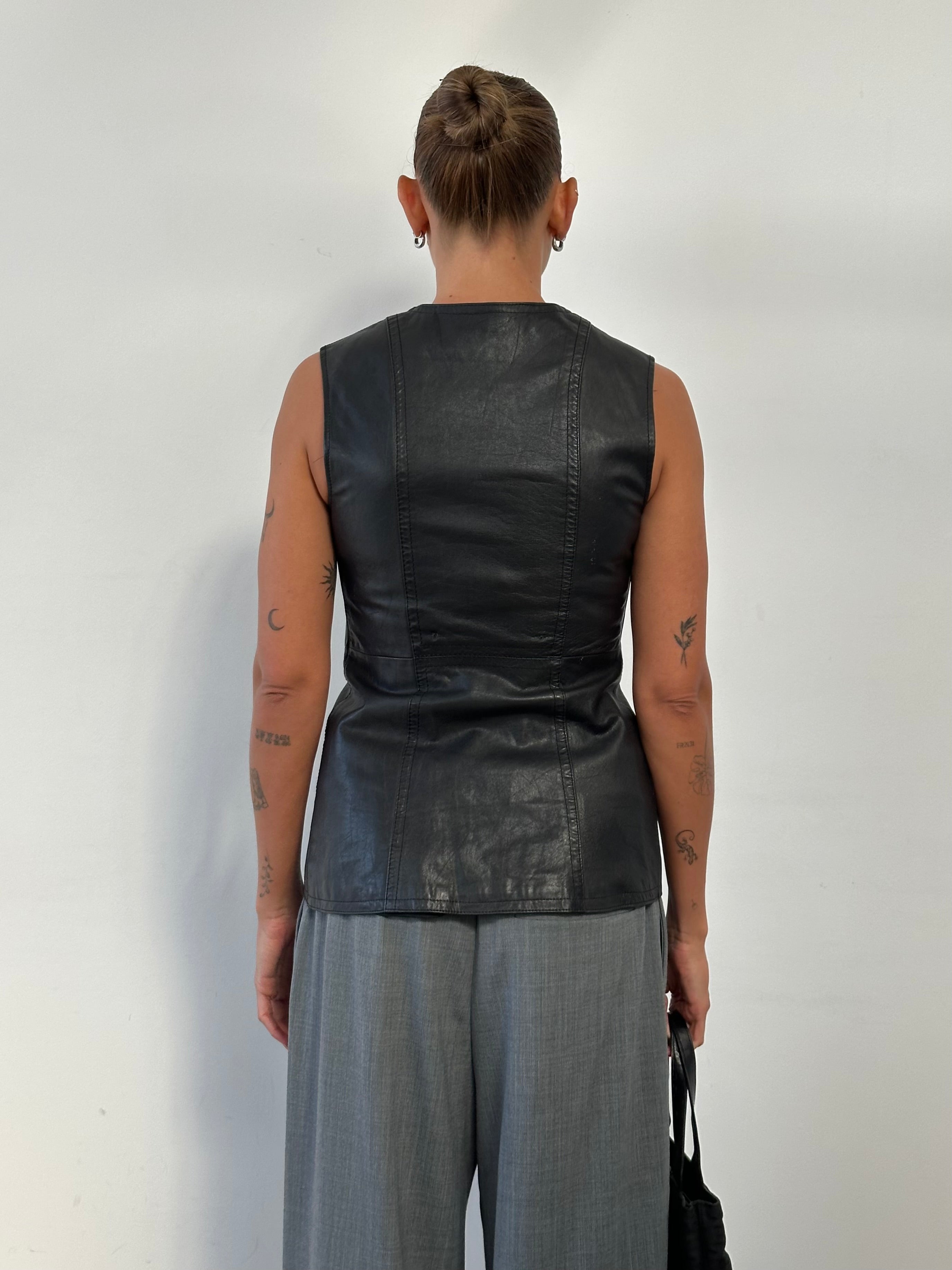 Vintage Double Breasted Leather Waistcoat - S - SYLK