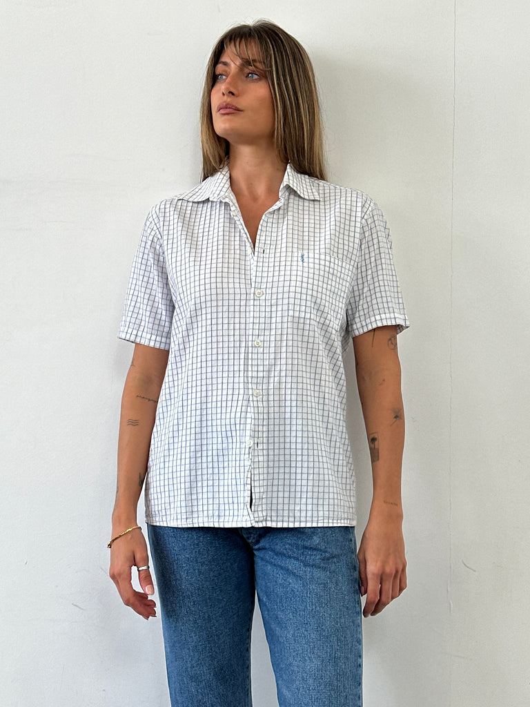 Yves Saint Laurent Check Pure Cotton Short Sleeve Logo Shirt - M - SYLK