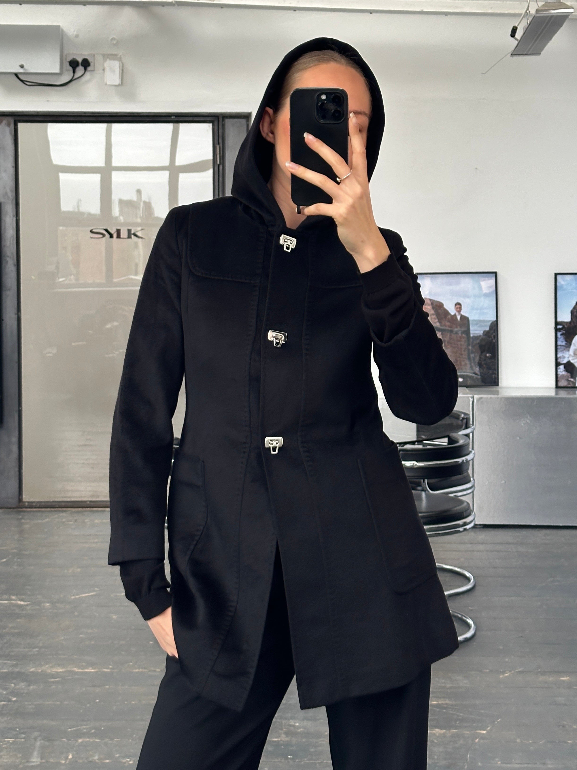 Max Mara Studio 2000s Pure Wool Hooded Coat - XS - SYLK