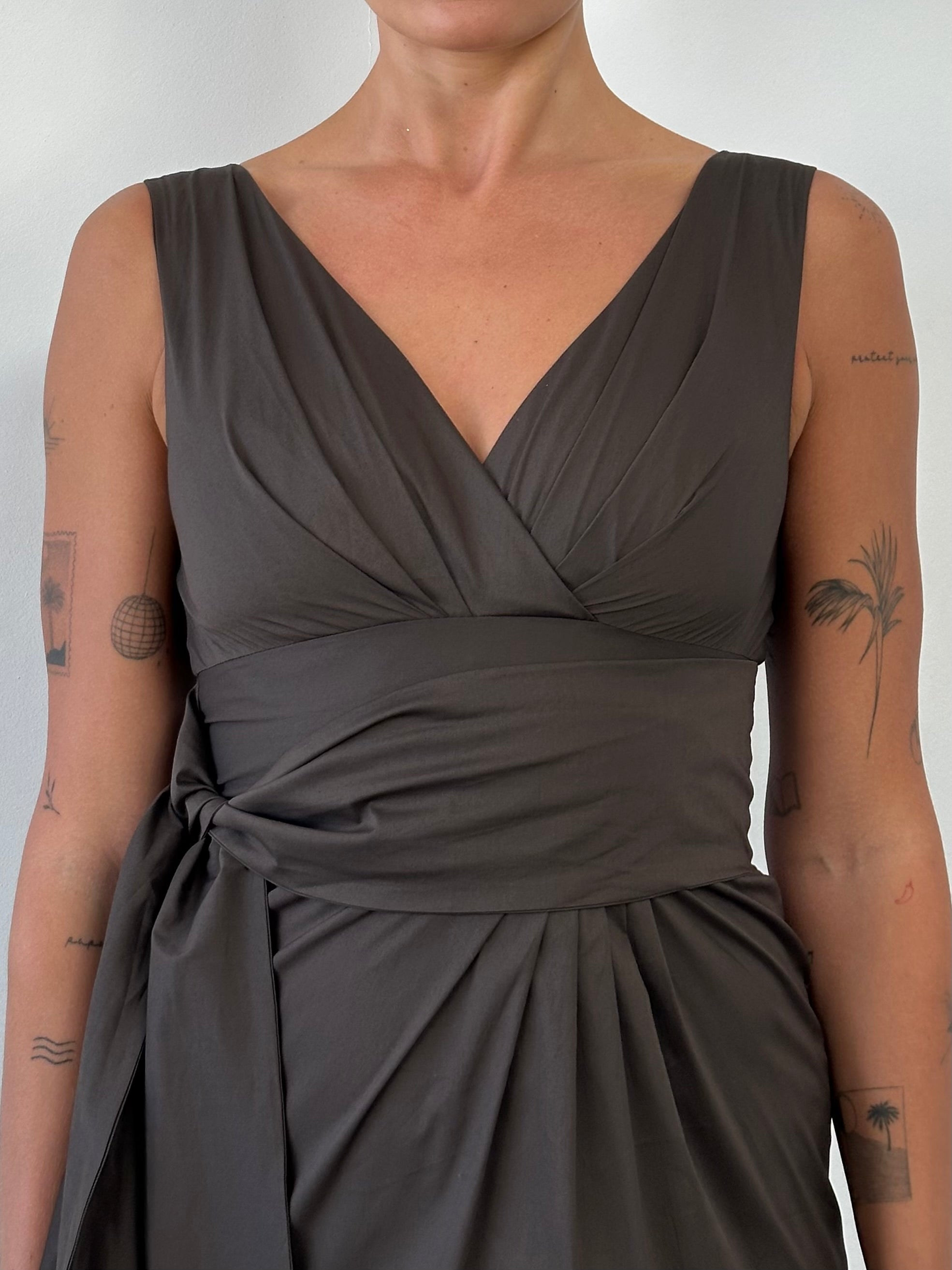 Max Mara Cotton Pleated Wrap Midi Dress - XS - SYLK