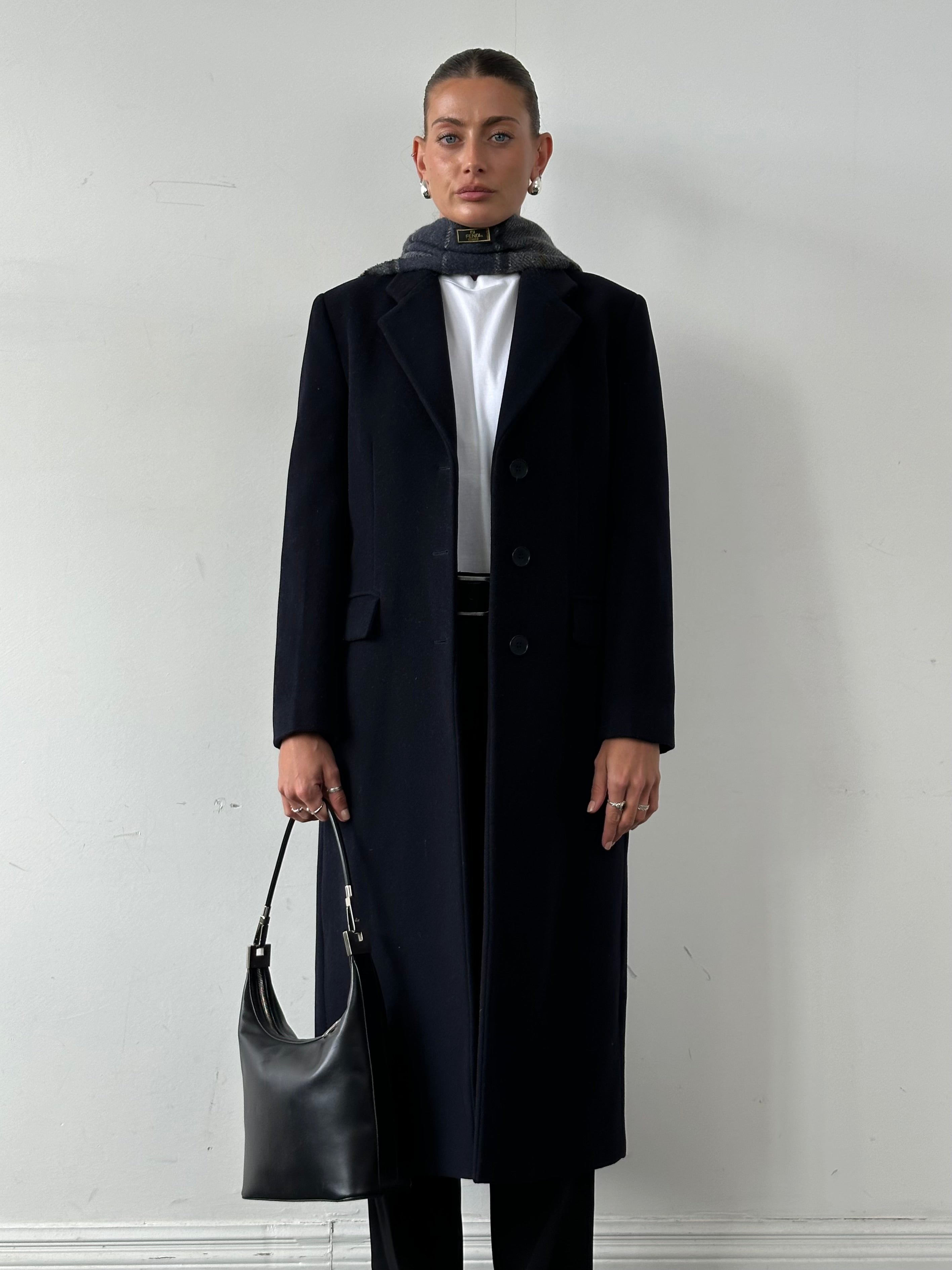 Emporio Armani pure wool single-breasted coat in size M, tailored fit with classic lapel collar and sleek design.