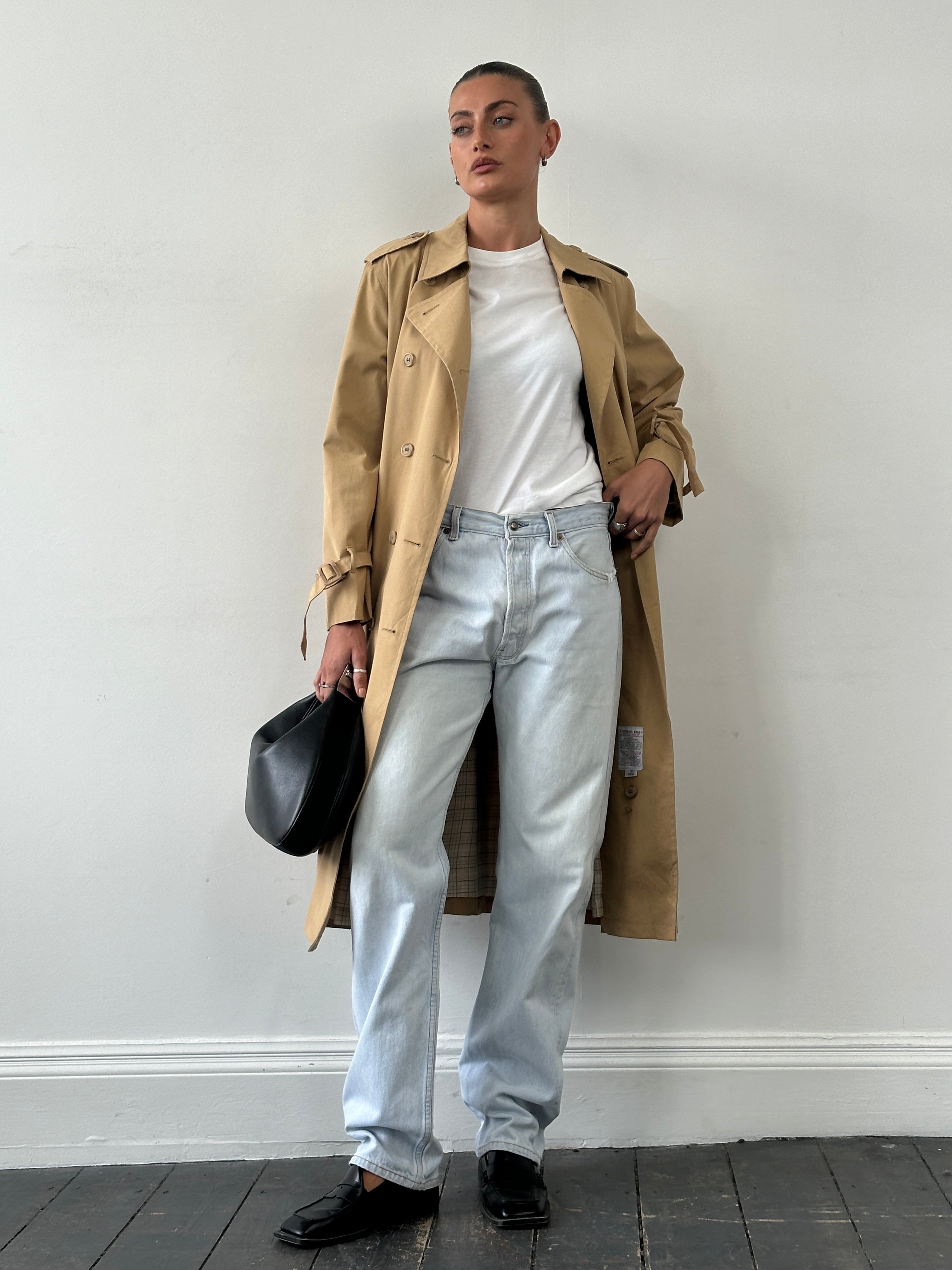 London Fog Cotton Double Breasted Belted Trench Coat - M - SYLK