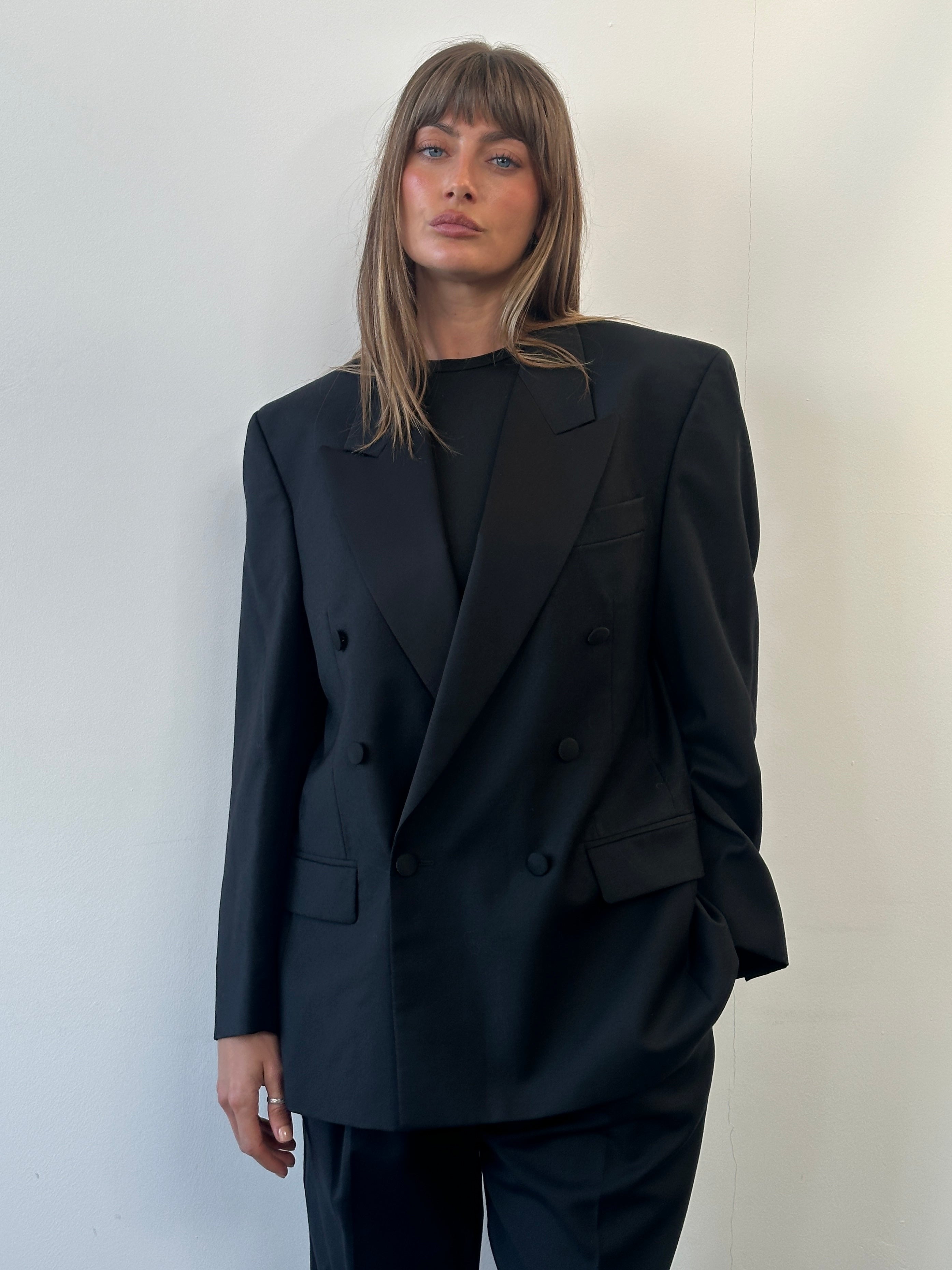 Pierre Cardin 1990s men's tuxedo suit, double-breasted, pure wool, size 42S, W33-34, tailored formal suit with peak lapels