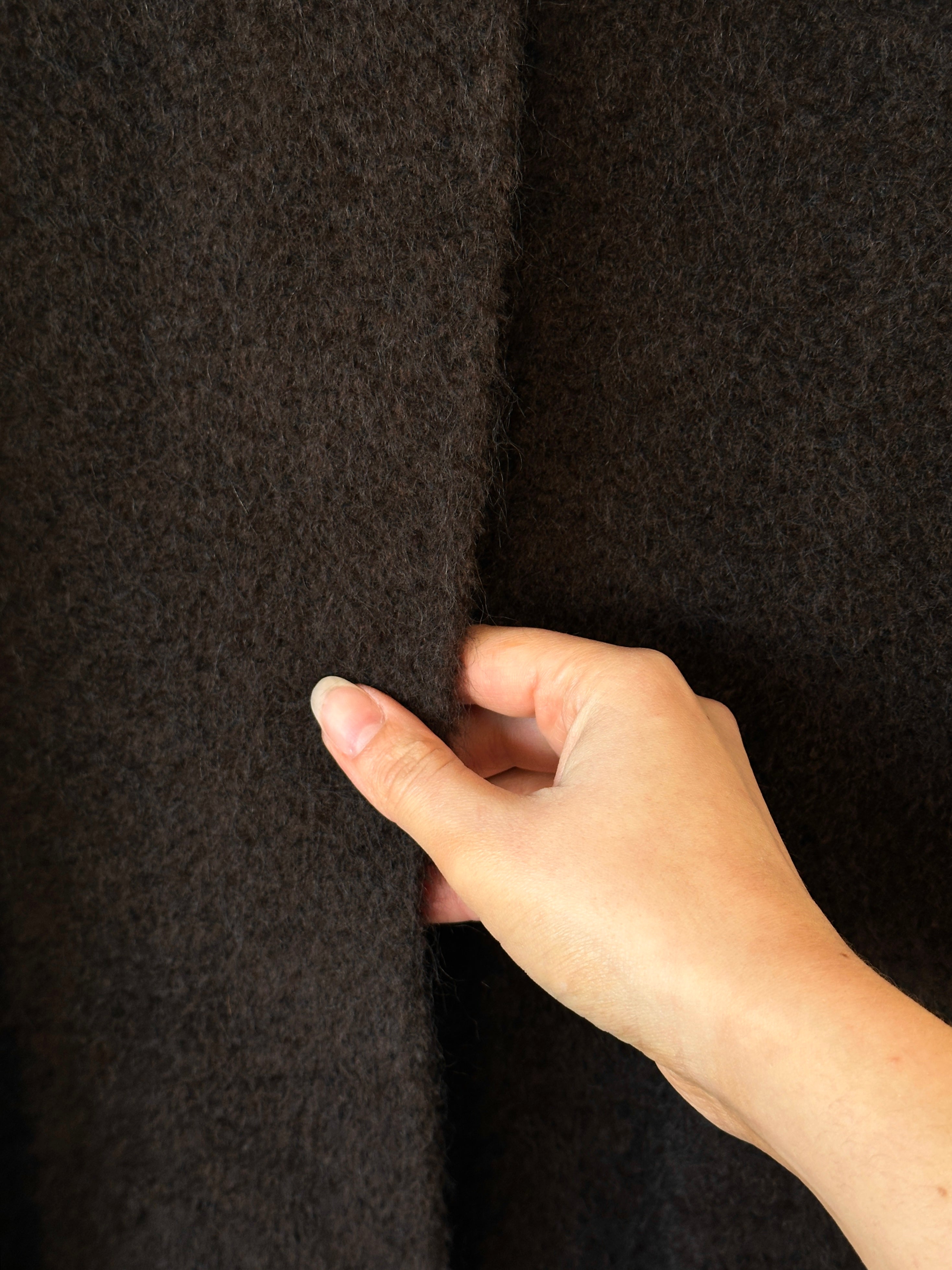 Vintage Italian wool and mohair teddy coat with concealed placket, soft texture, and warm lining, size M.