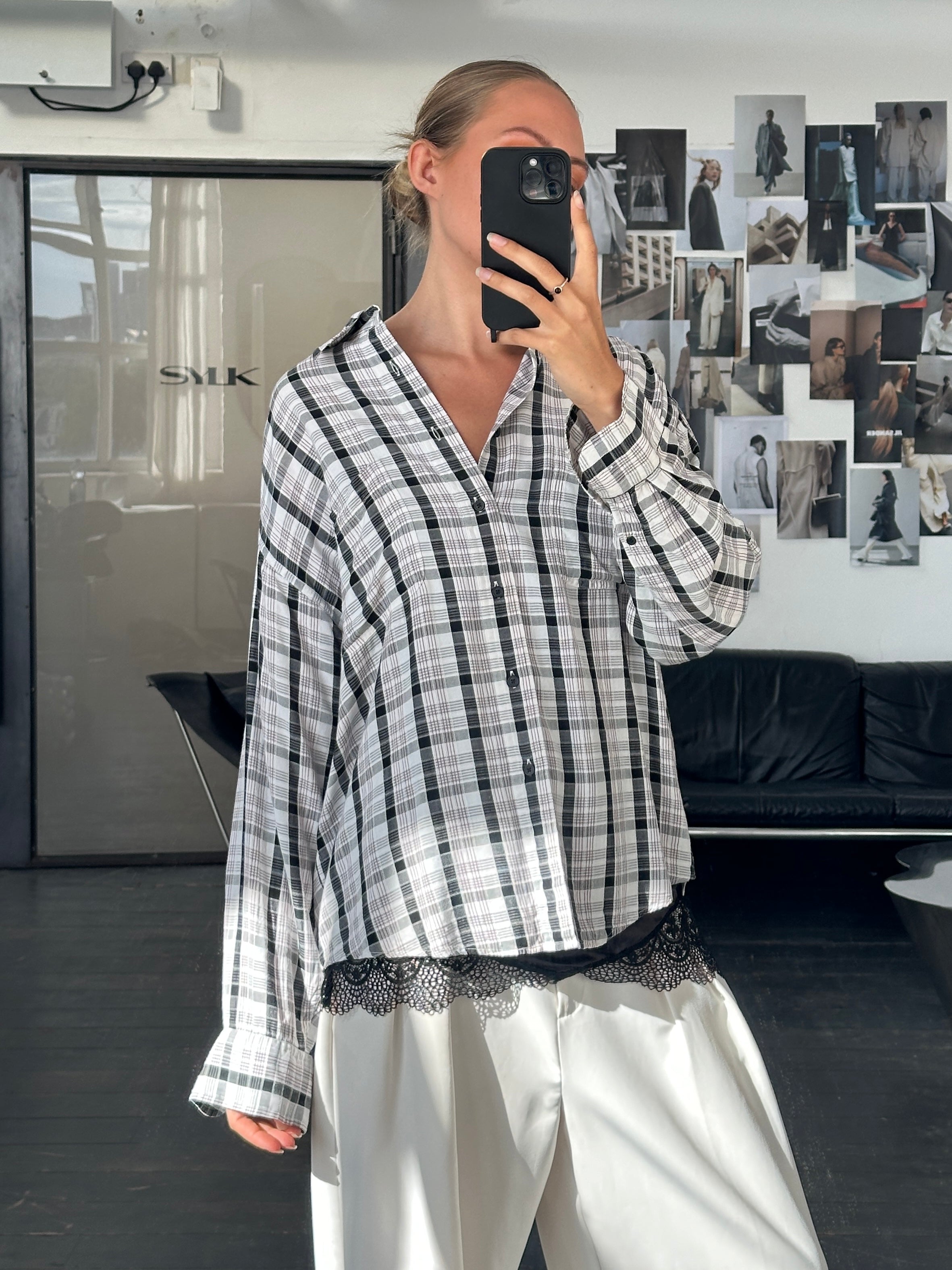 Yves Saint Laurent Pour Homme 1990s check shirt in size L featuring classic plaid pattern and button-up front.