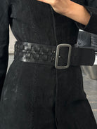 Vintage 1990s Square Buckle Woven Leather Belt - W31-35 - SYLK