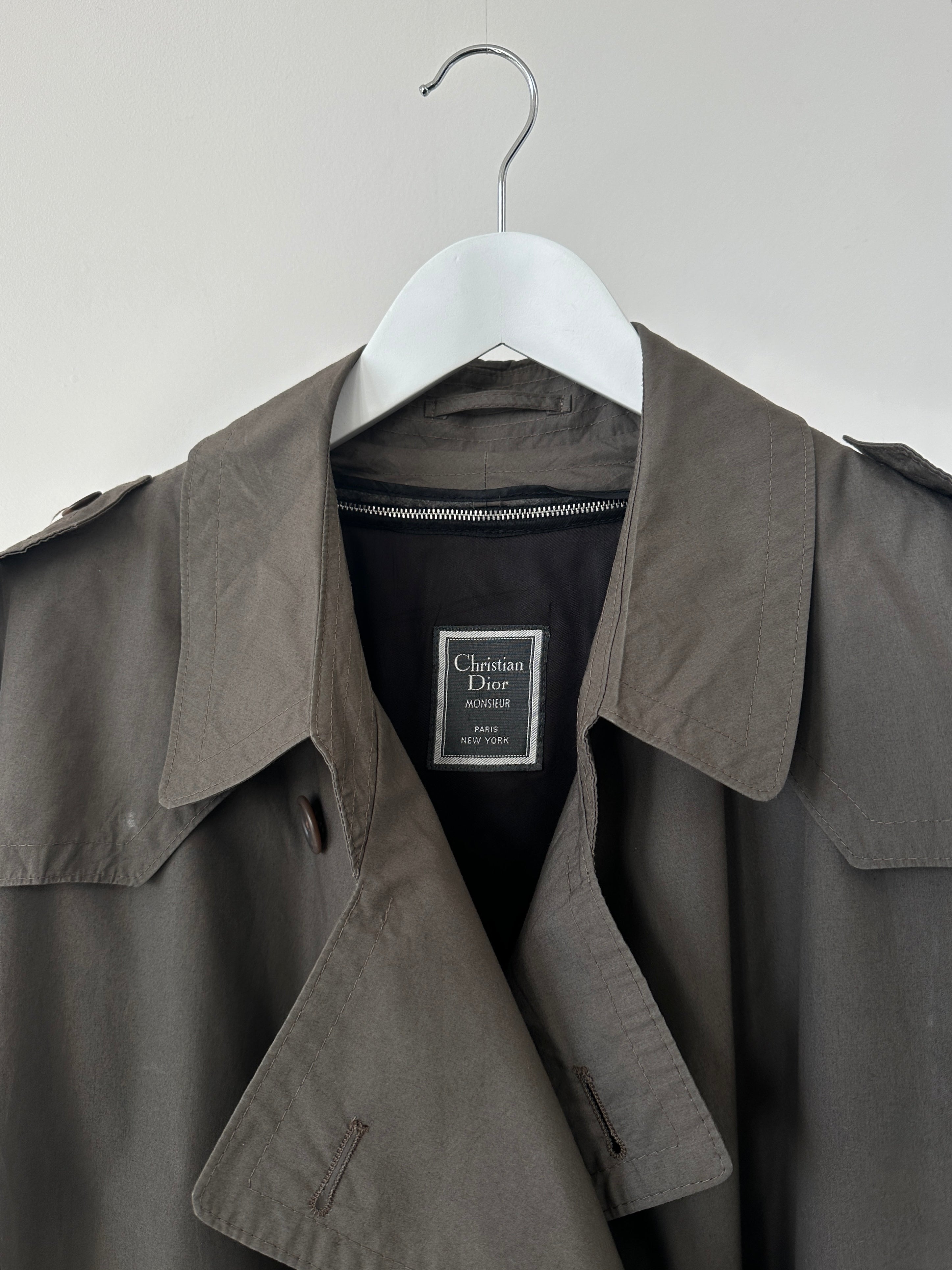 Christian Dior belted cotton wool trench coat in beige, size 42R/XL, stylish and tailored with classic design details.
