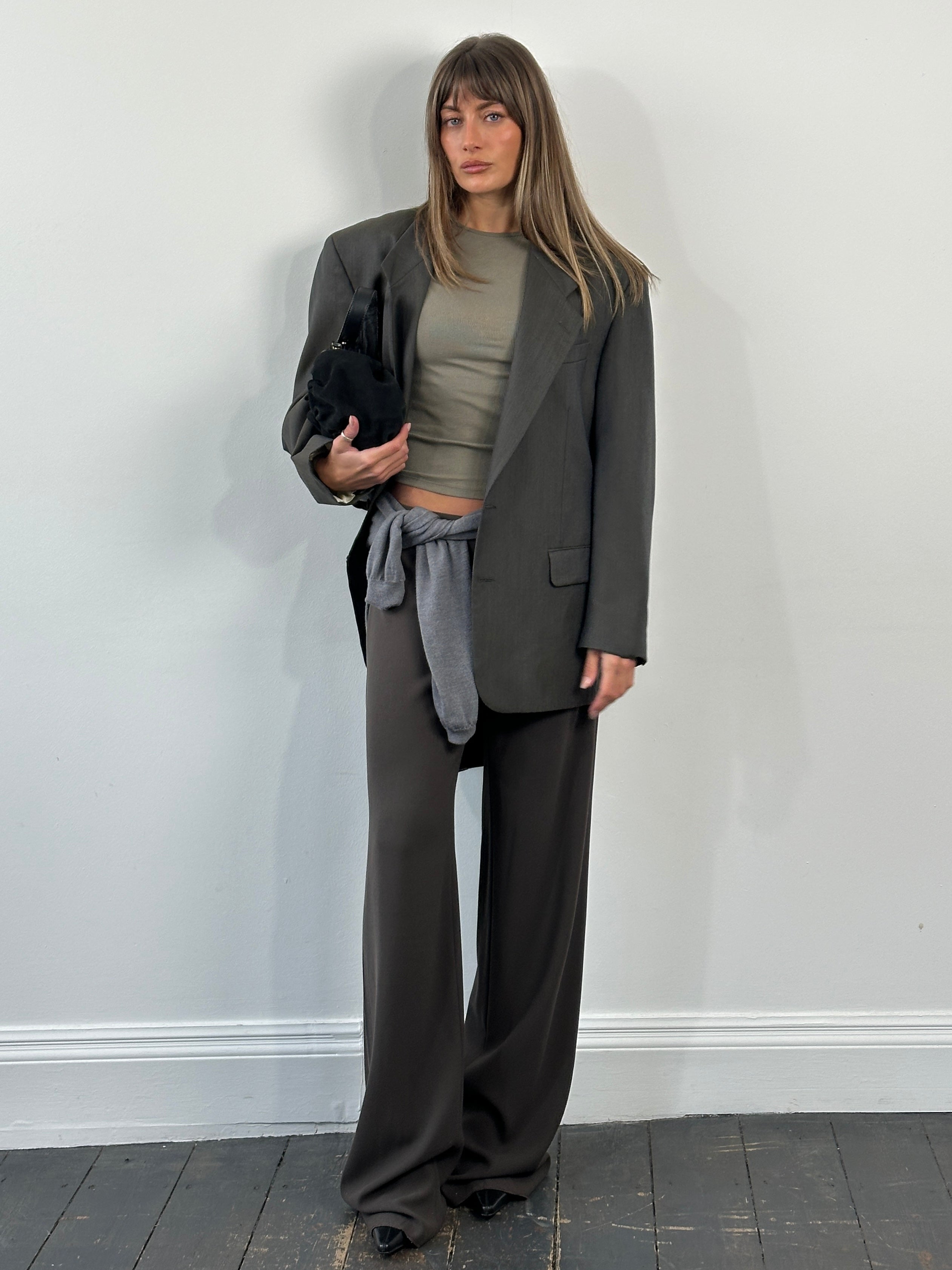 Yves Saint Laurent 1980s pure wool two-tone blazer in size 42R/L, featuring classic tailored style and two-tone design.