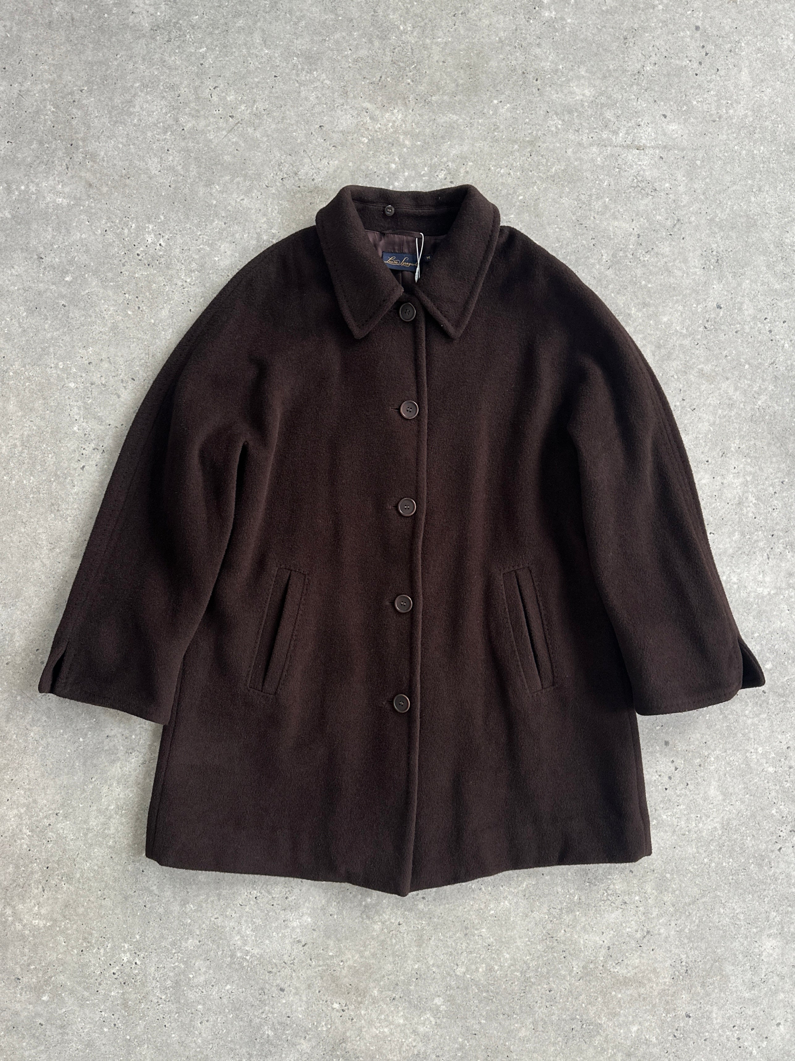 Luisa Spagnoli wool mohair single-breasted coat in size L/XL, featuring a classic design and tailored fit.