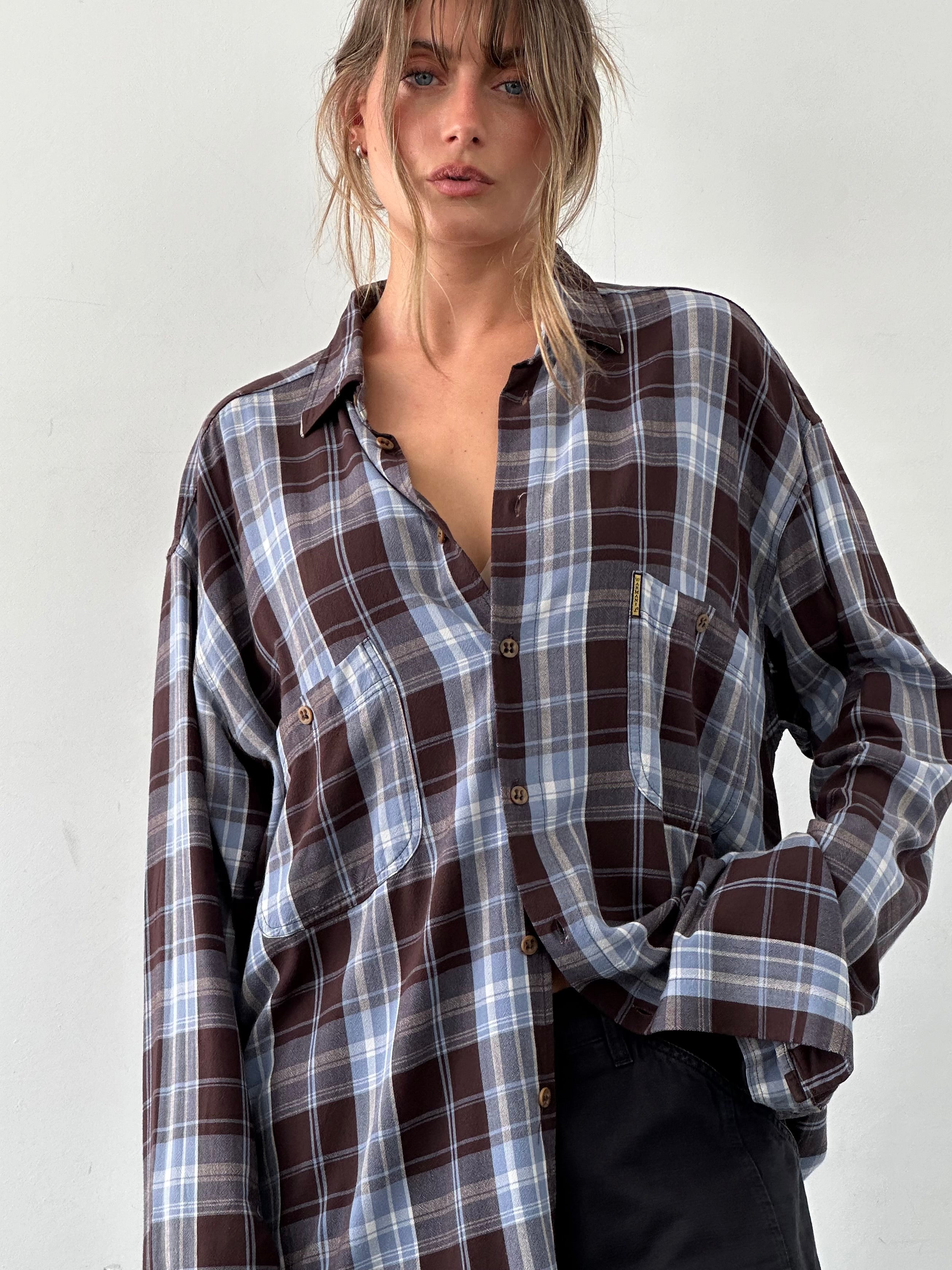 Armani Jeans 90s check flannel shirt in XXL, featuring red and black plaid pattern, button-down front, and classic collar.